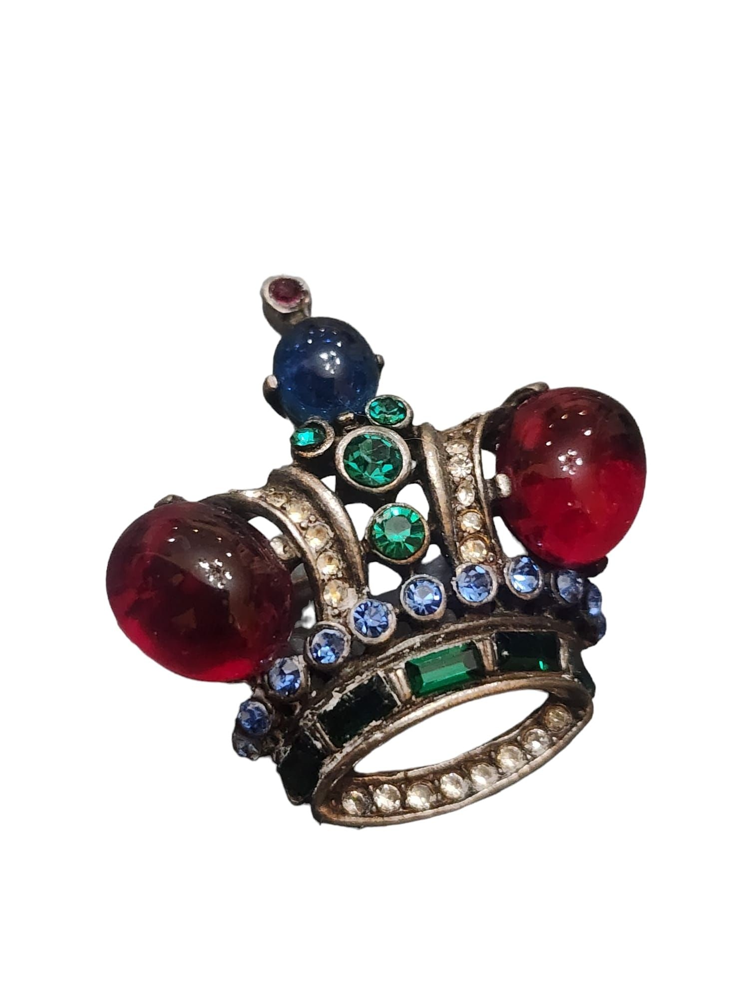Vintage Trifari Coronation Jeweled Sterling Crown Brooch Pat #137542 (1 of 9)