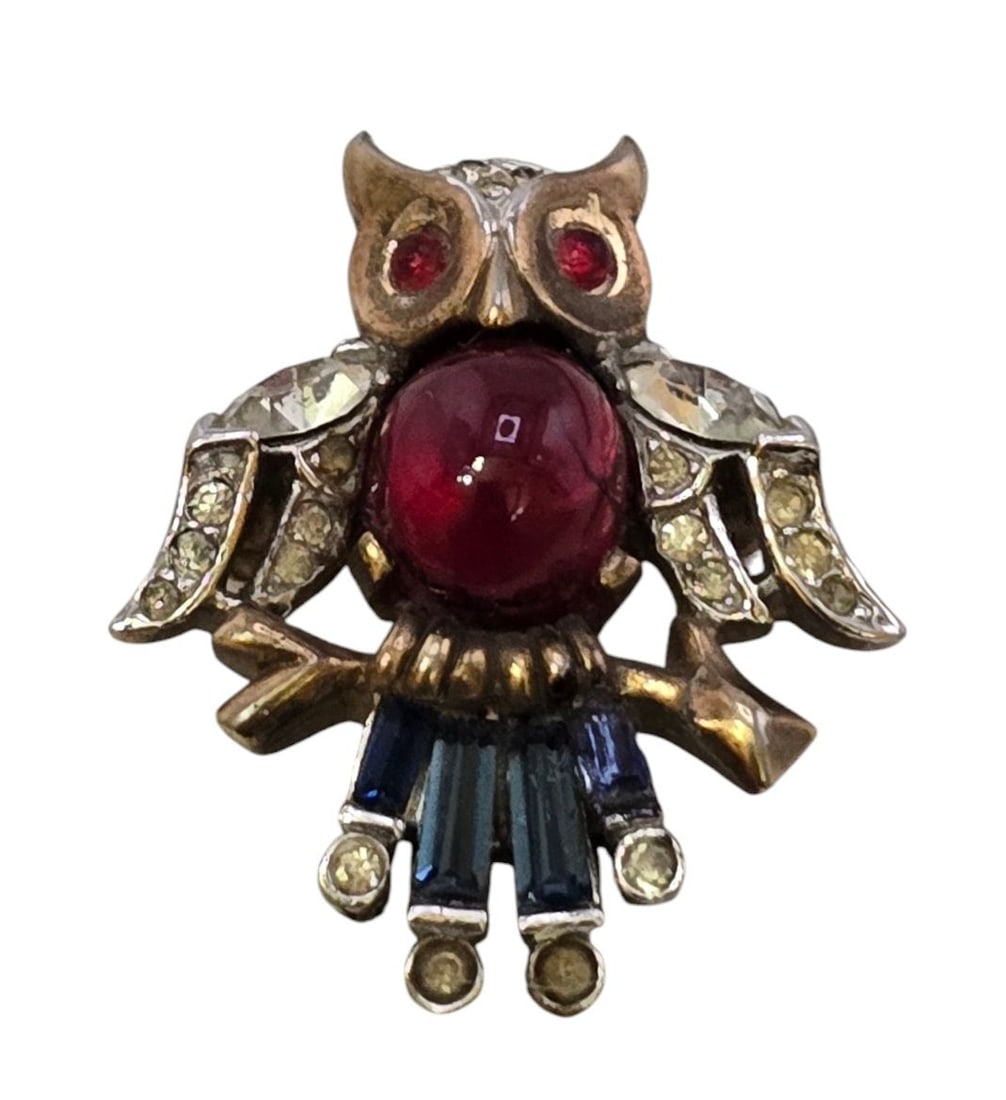 Vintage Signed Trifari Alfred Philippe Jelly Belly Style Tiny Owl Brooch (1 of 6)