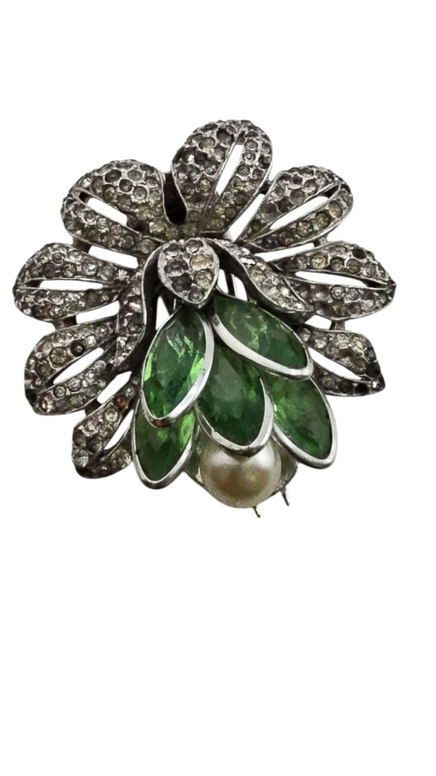 Vintage Rare Signed Trifari Alfred Philippe Paste and Glass Flower Fur Clip (1 of 9)