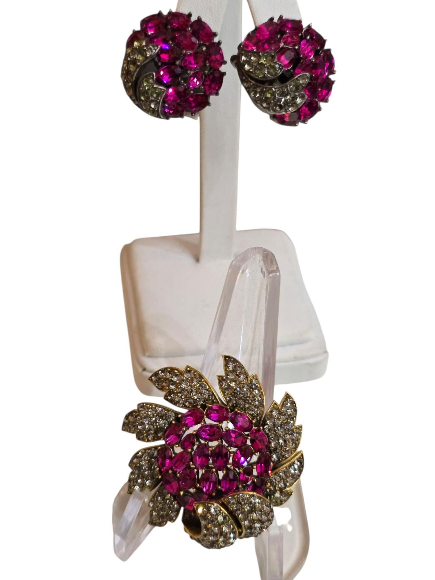 Alfred Philippe Trifari Rare Diamonte Flower Brooch & Clip-On Earrings Set (1 of 12)