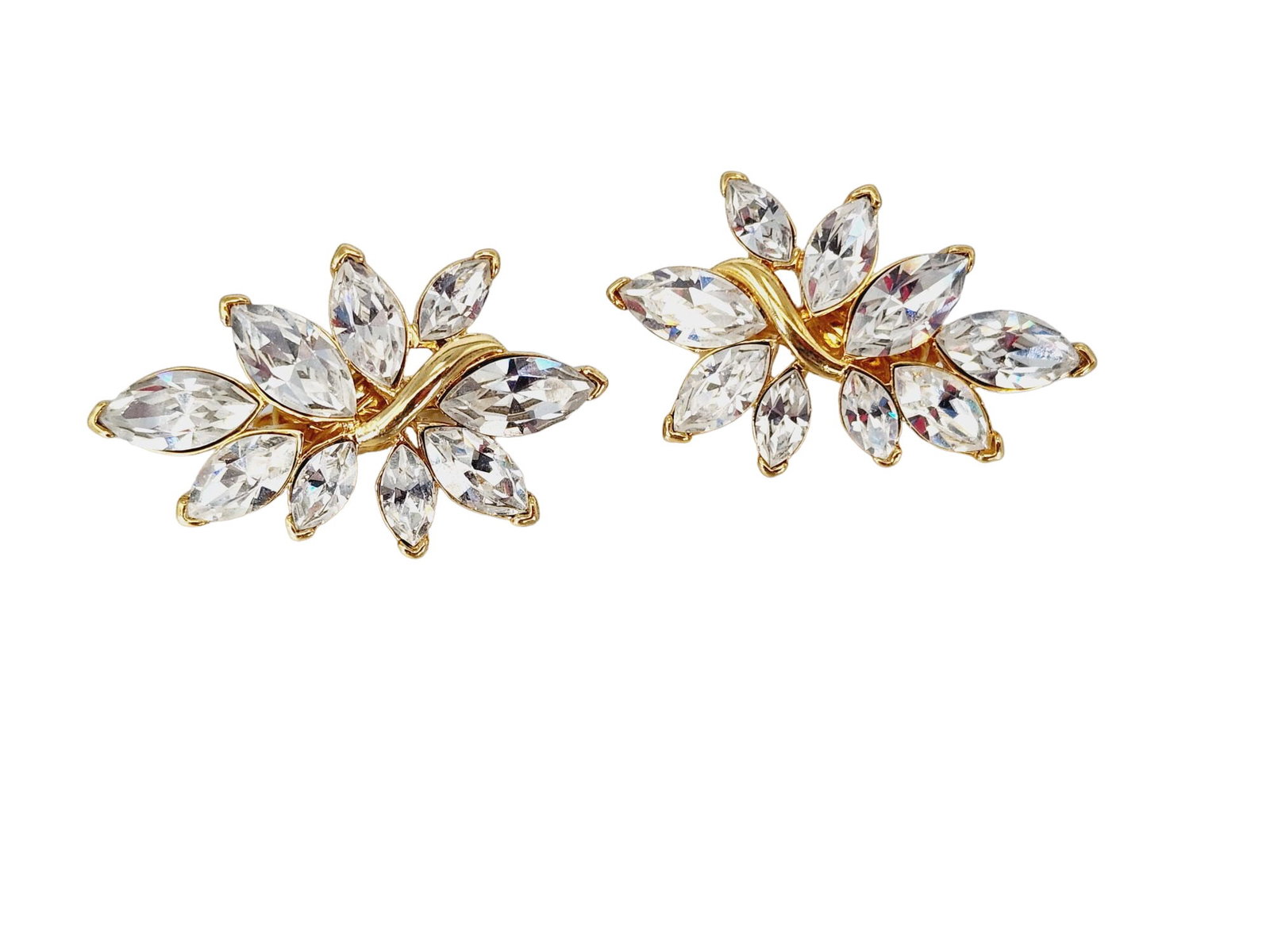 Vintage Signed Trifari Sparkly Rhinestone Floral Earrings (1 of 4)