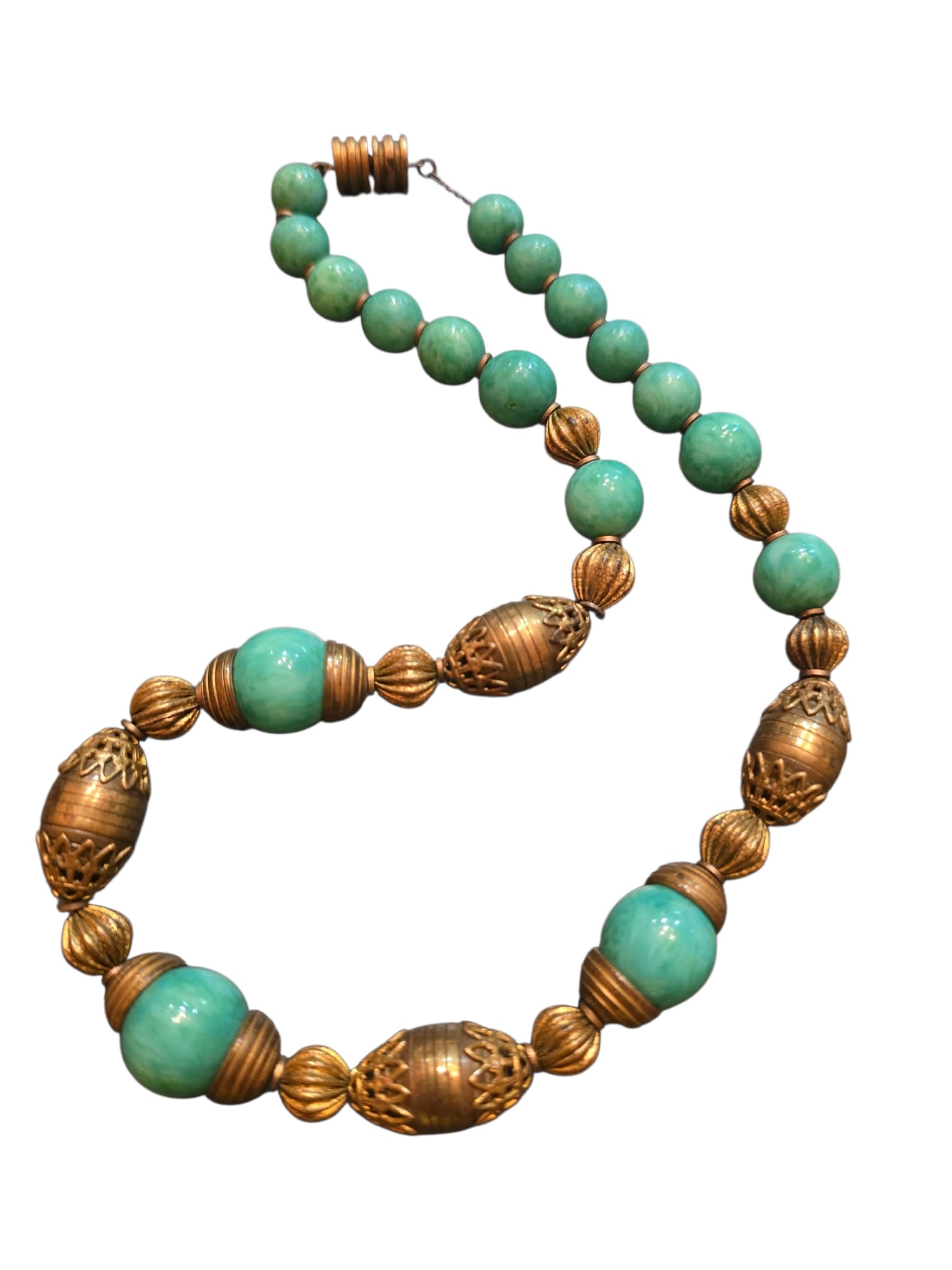 Antique French Art Deco Louis Rousselet Peking Glass and Brass Beaded Necklace (1 of 3)