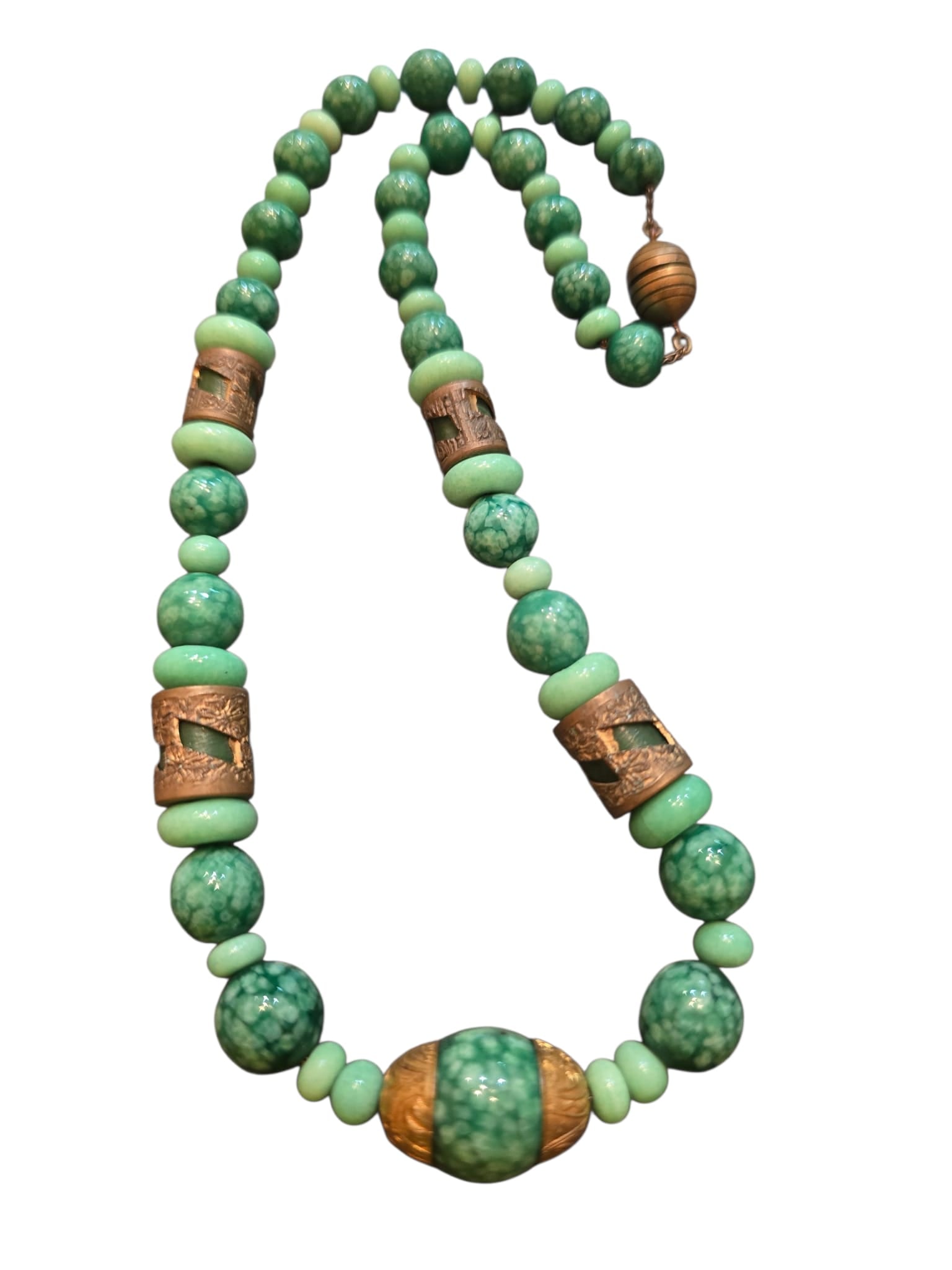 Antique 1920s?30s French Art Deco Louis Rousselet Mottled Peking Glass Necklace (1 of 3)