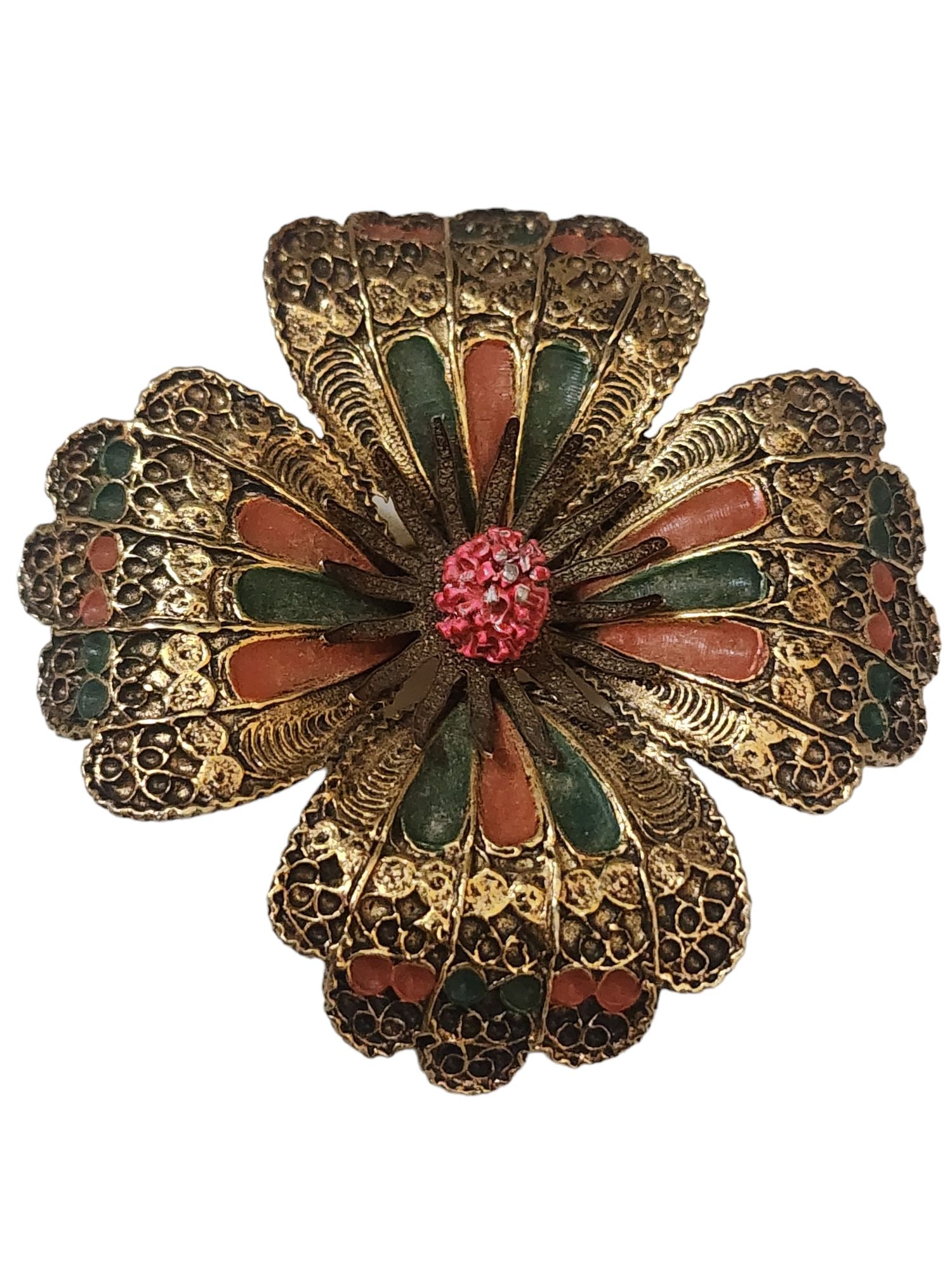 Vintage Signed ART Arthur Pepper Dimensional Enamel Flower Brooch: Vintage Signed ART Arthur Pepper Dimensional Enamel Flower Brooch. Good vintage; Enamel is slightly off the center stamen. Approx. 3"