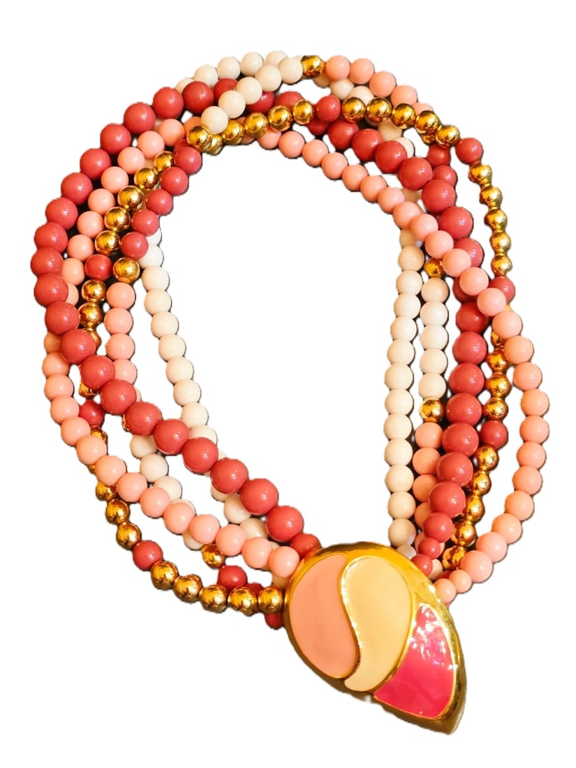 Z1 Vintage Napier Enamel 5 Strand Necklace Acrylic Beads Signed (1 of 3)