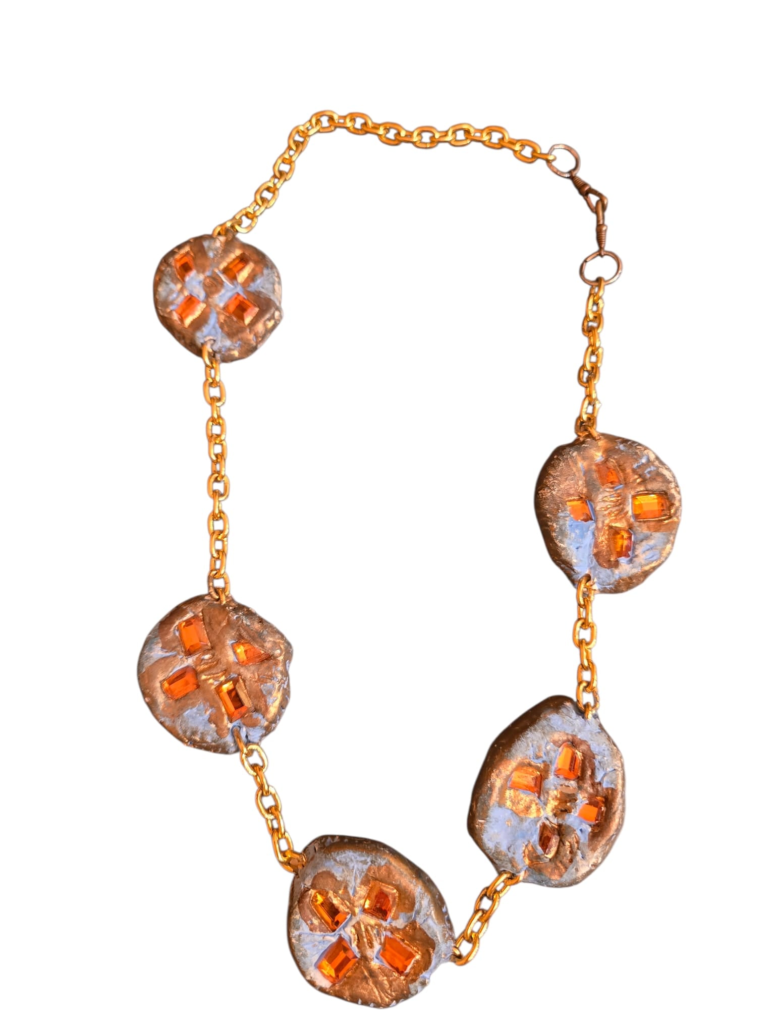 Unique Very Rare Billy Boy Surreal Bijoux Jeweled & Resin Necklace 10229: Unique Very Rare Billy Boy Surreal Bijoux Jeweled & Resin Necklace. Super hard to find, from the 80s. Definitely a one of a kind piece. 3 out of 5 resin circle are signed. Closure is antique watch fob