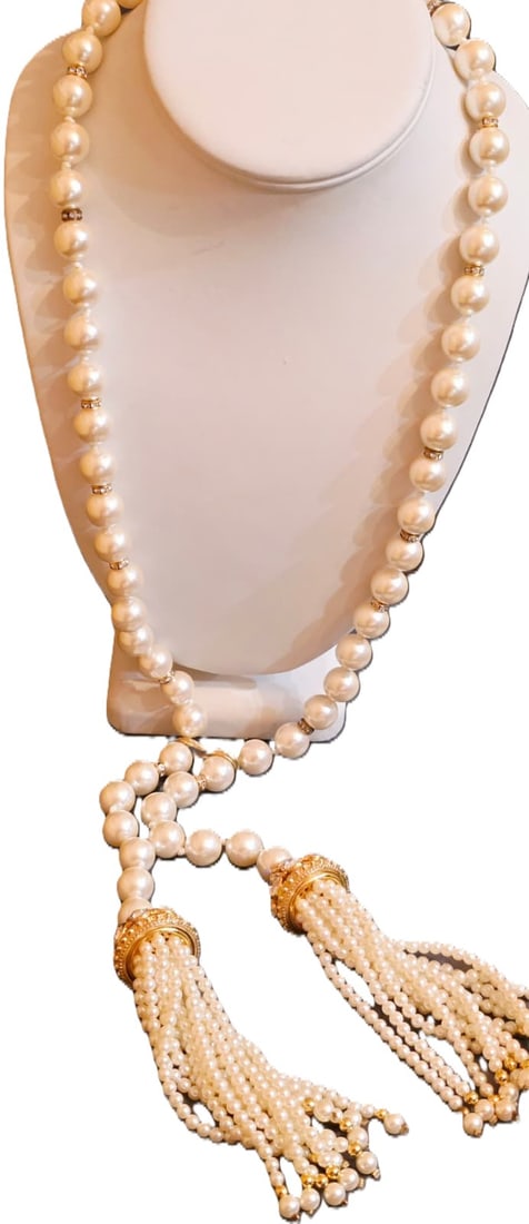 Z5 Vintage Long Looper Beaded Faux Pearl Tassel Necklace: Z5 Long Looper Beaded Faux Pearl Tassel Necklace Around the necklace approx. 24 hangs down 8. Acrylic Beads