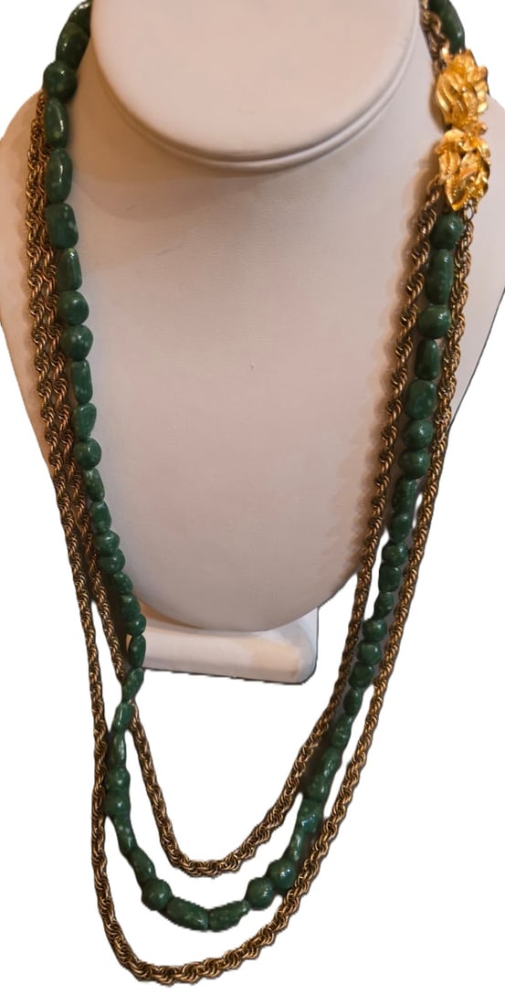 Z49 Vintage Triple Strand Glass And Chain Necklace (1 of 3)