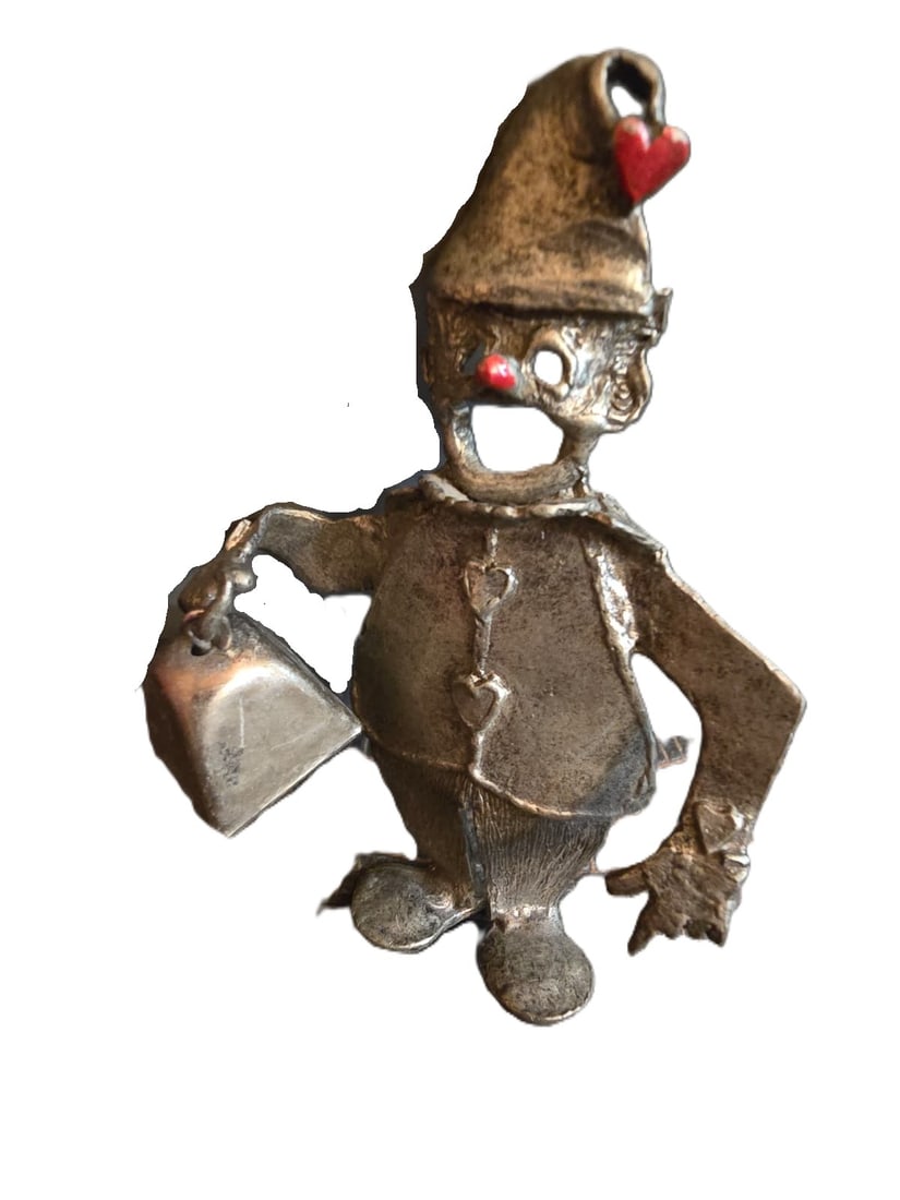 Z61 Vintage Funky Pewter Man With Bell Statue Or Pendant: Z61 Vintage Funky Pewter Man with Bell Statue or Pendant Marked pewter approx. 4.25. It has hole at the top to add a chain