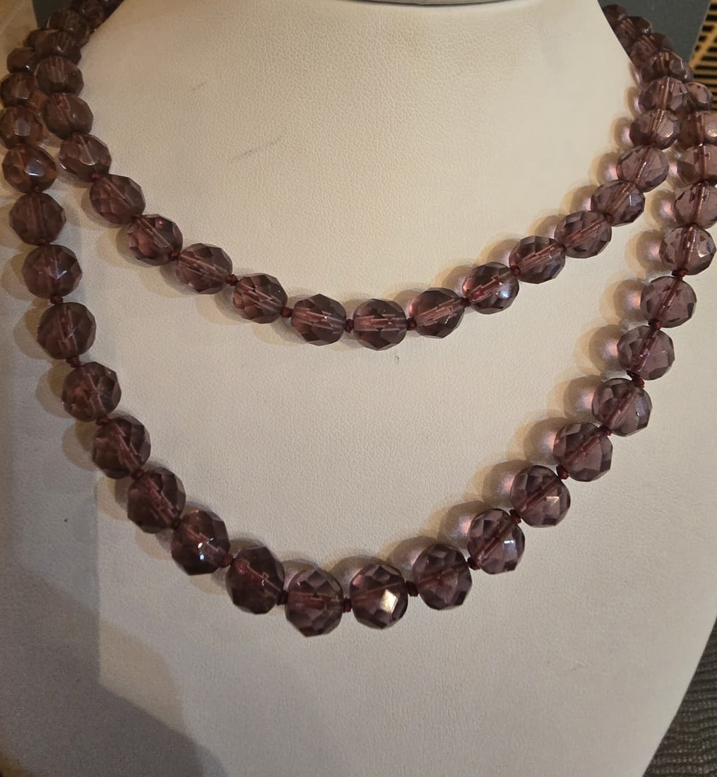 Z68 Vintage Hand Knotted Purple Crystal Necklace