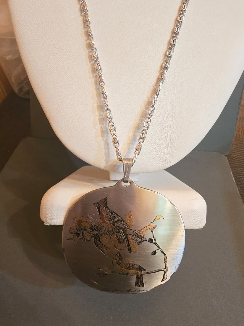 Z74 Vintage Signed Reed And Barton Damascene Pendant Necklace (1 of 5)