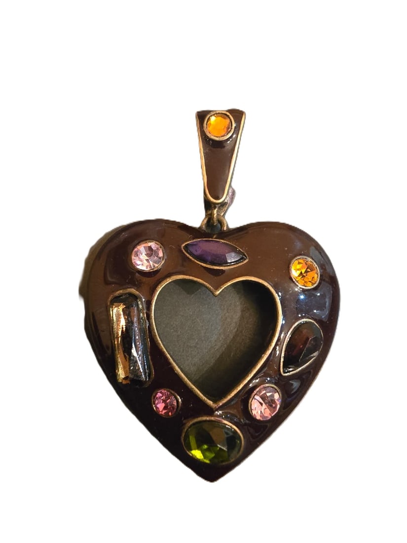 Z79 Vintage 80s Enamel And Glass Heart Pendant (1 of 3)