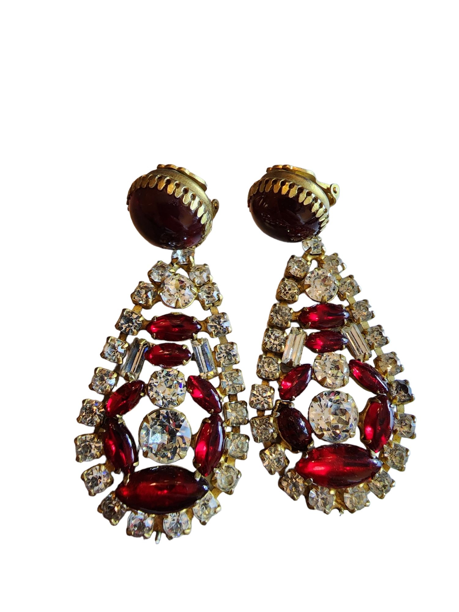 Vintage Rare Signed Hattie Carnegie Runway Jeweled Earring (A741) (1 of 7)