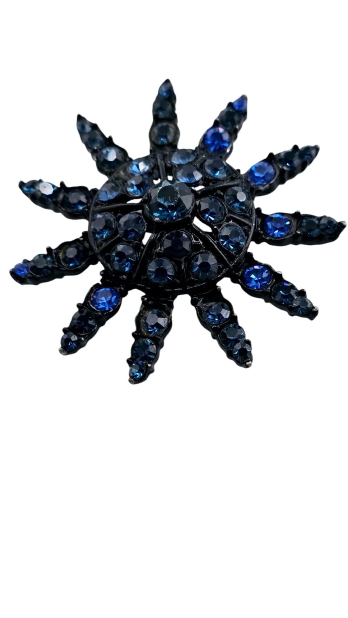Vintage Japanned Blue Rhinestone Starburst Brooch Pin (A832) (1 of 4)