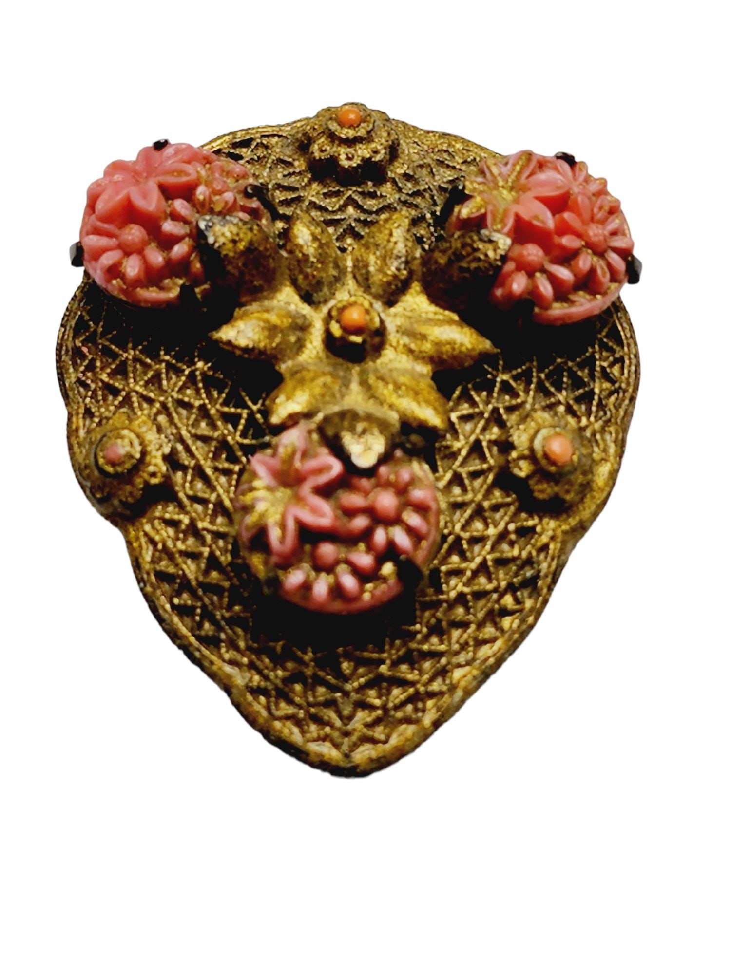 Antique Celluloid Brass Filigree Dress Clip (A835) (1 of 4)
