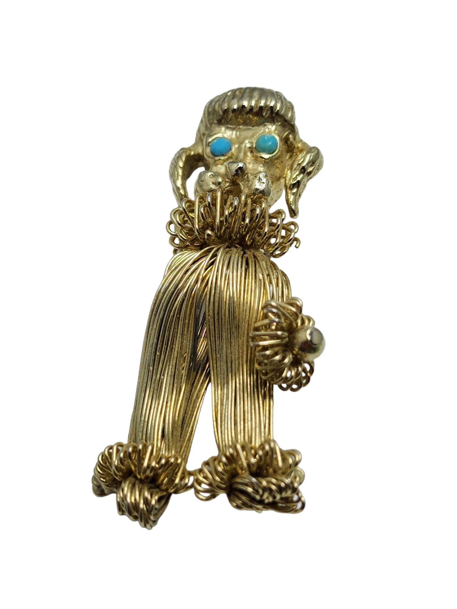 Vintage Wired Handmade Dog Brooch (A837): Vintage Wired Hand-Made Dog Brooch (A837) ? Size: 2.25". Color: Gold, Blue. Condition: Very good vintage. Era: Circa 1960s. Signed: None.