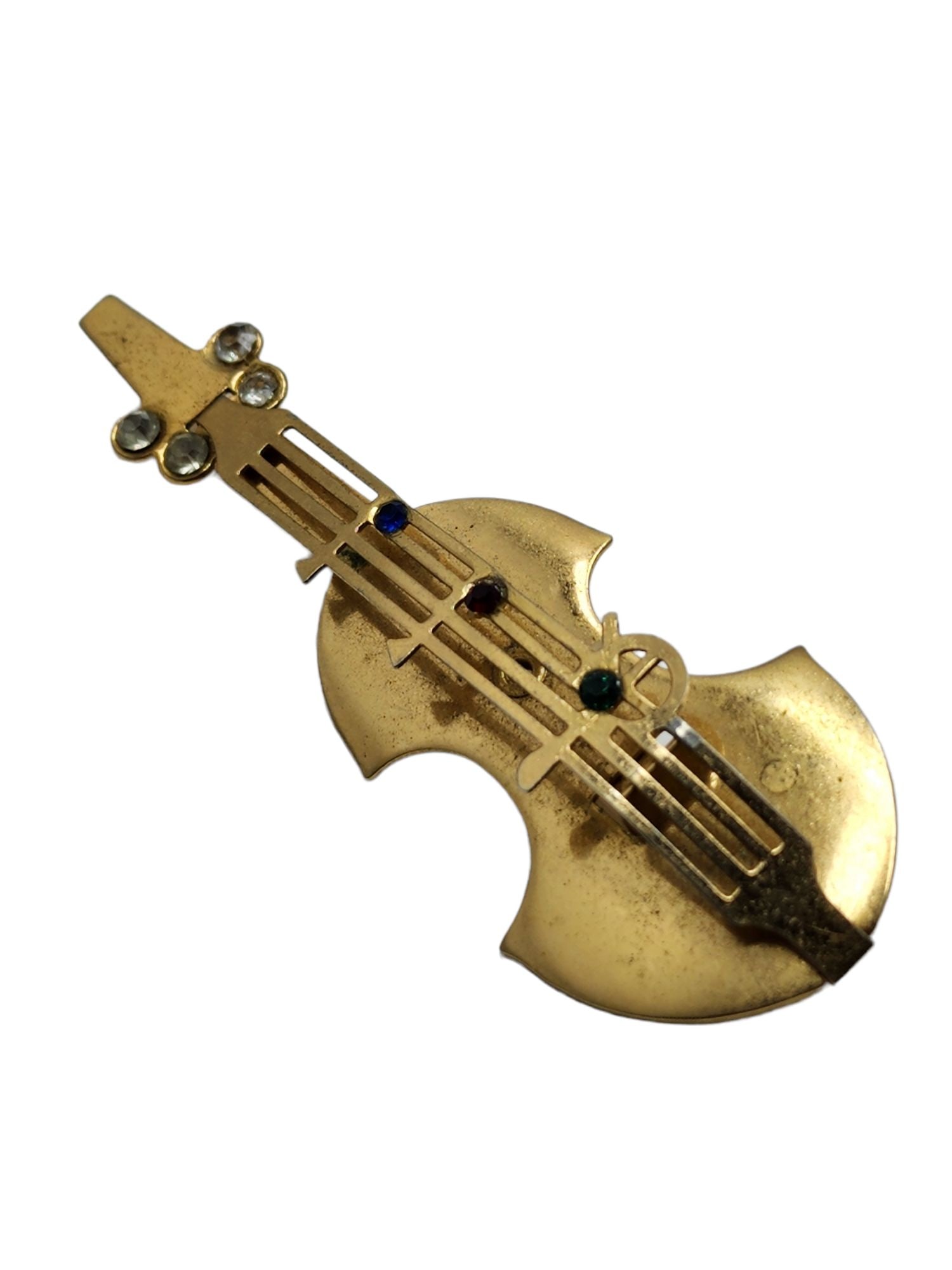 Vintage Brass Dimensional Guitar Musical Brooch (A842) (1 of 3)