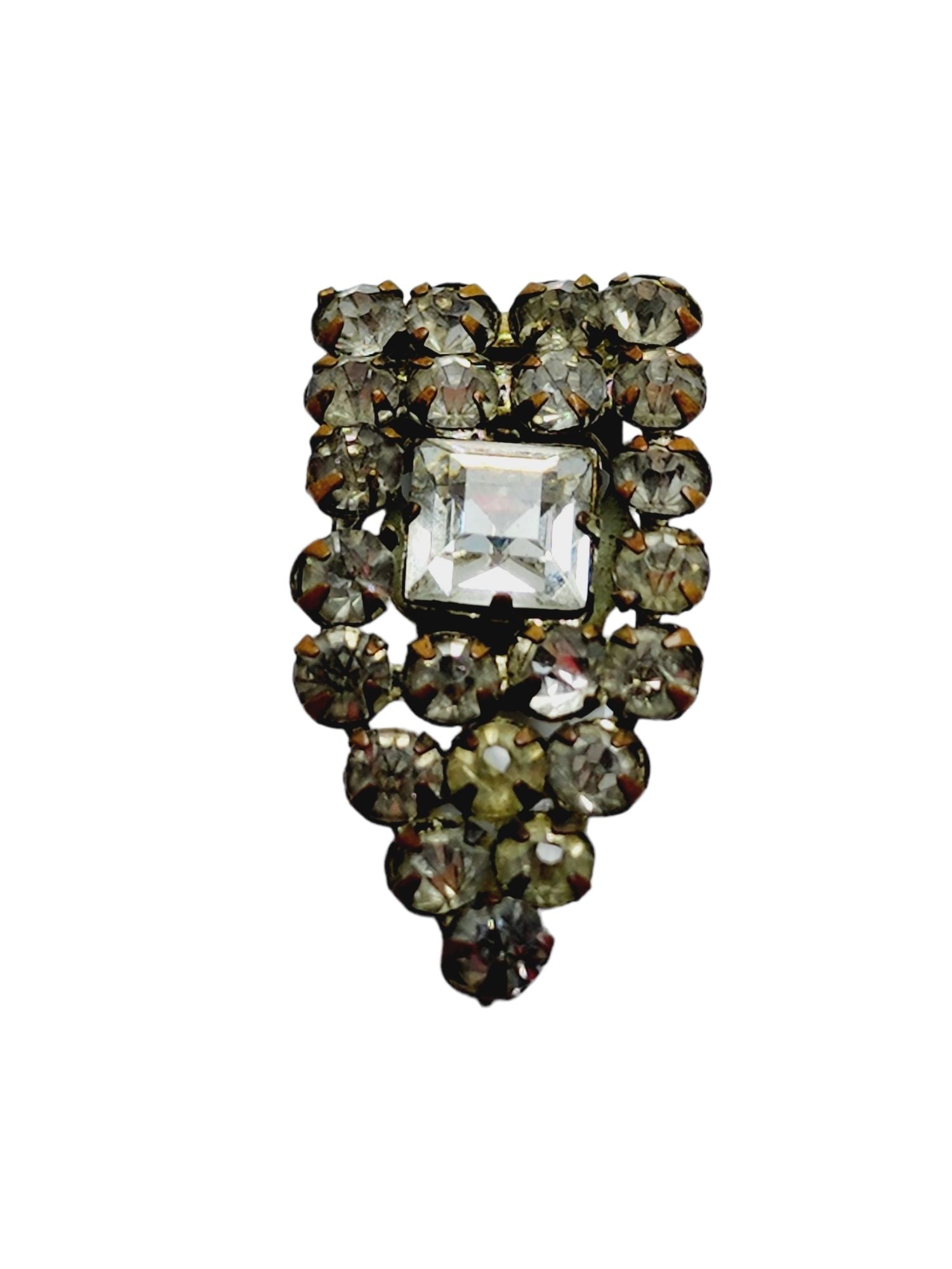Antique Art Deco Sparkly Dress Clip (A846): Antique Art Deco Sparkly Dress Clip (A846) ? Size: 1". Condition: Good; stones are amazing and super sparkly. Metal has oxidized to a rust tone. The stones are clear but have a red tinge due to the me