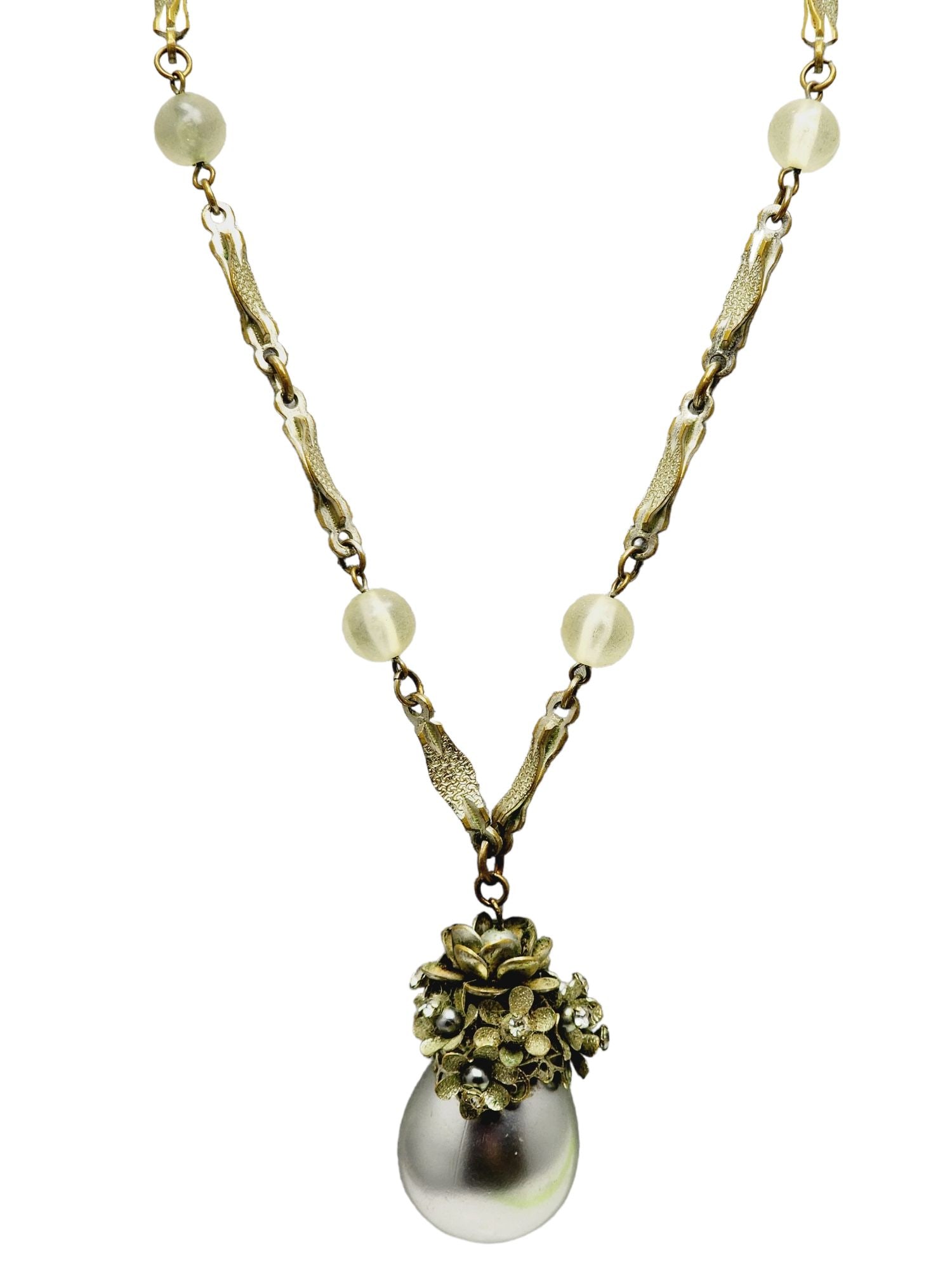 Vintage Unusual Possibly Japan Early Gray Pearl & Rhinestone Drop Necklace (A870) (1 of 5)