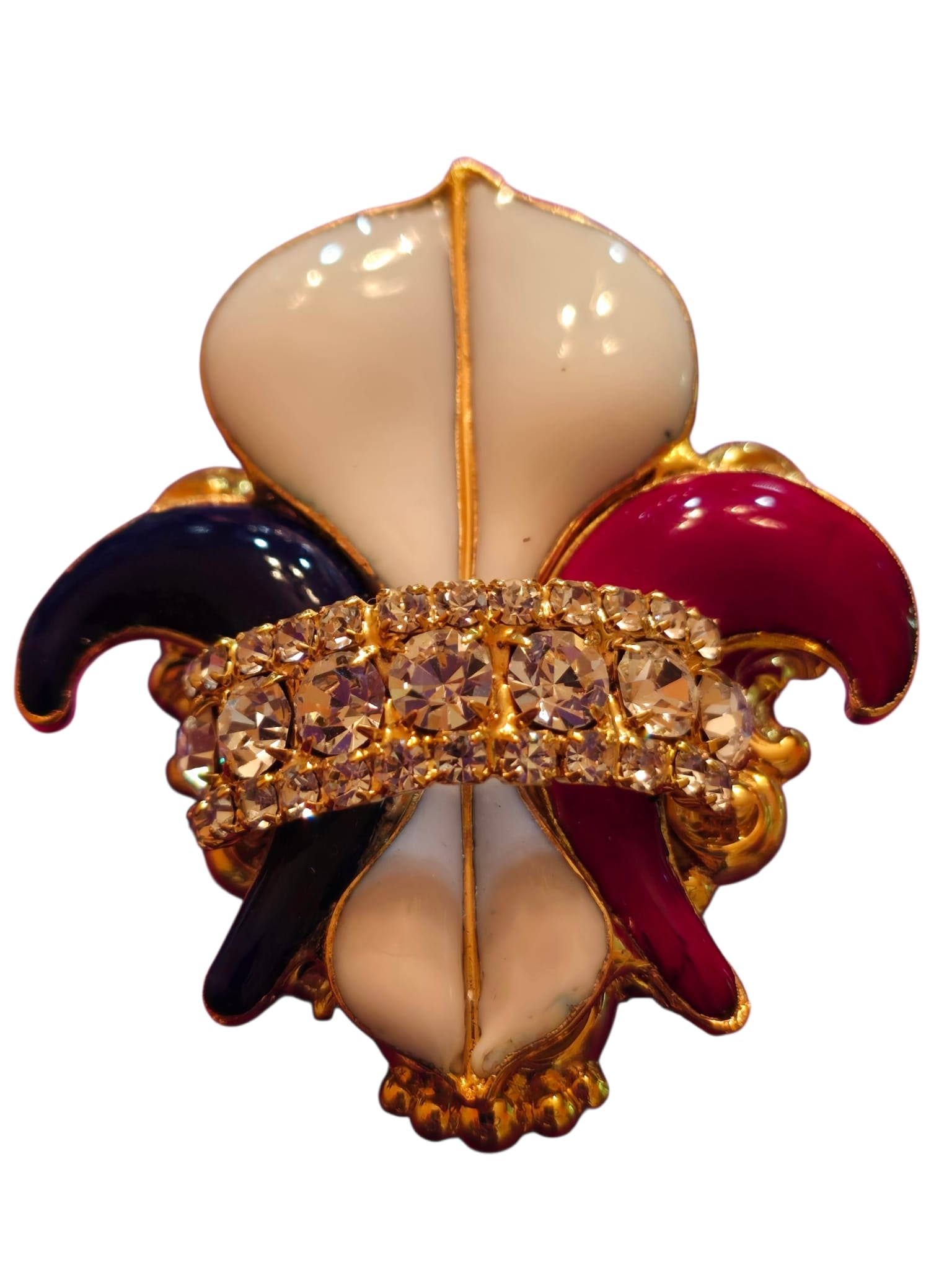Moans Couture Signed Poured Glass Rhinestone Fleur De Lis Brooch (1 of 6)
