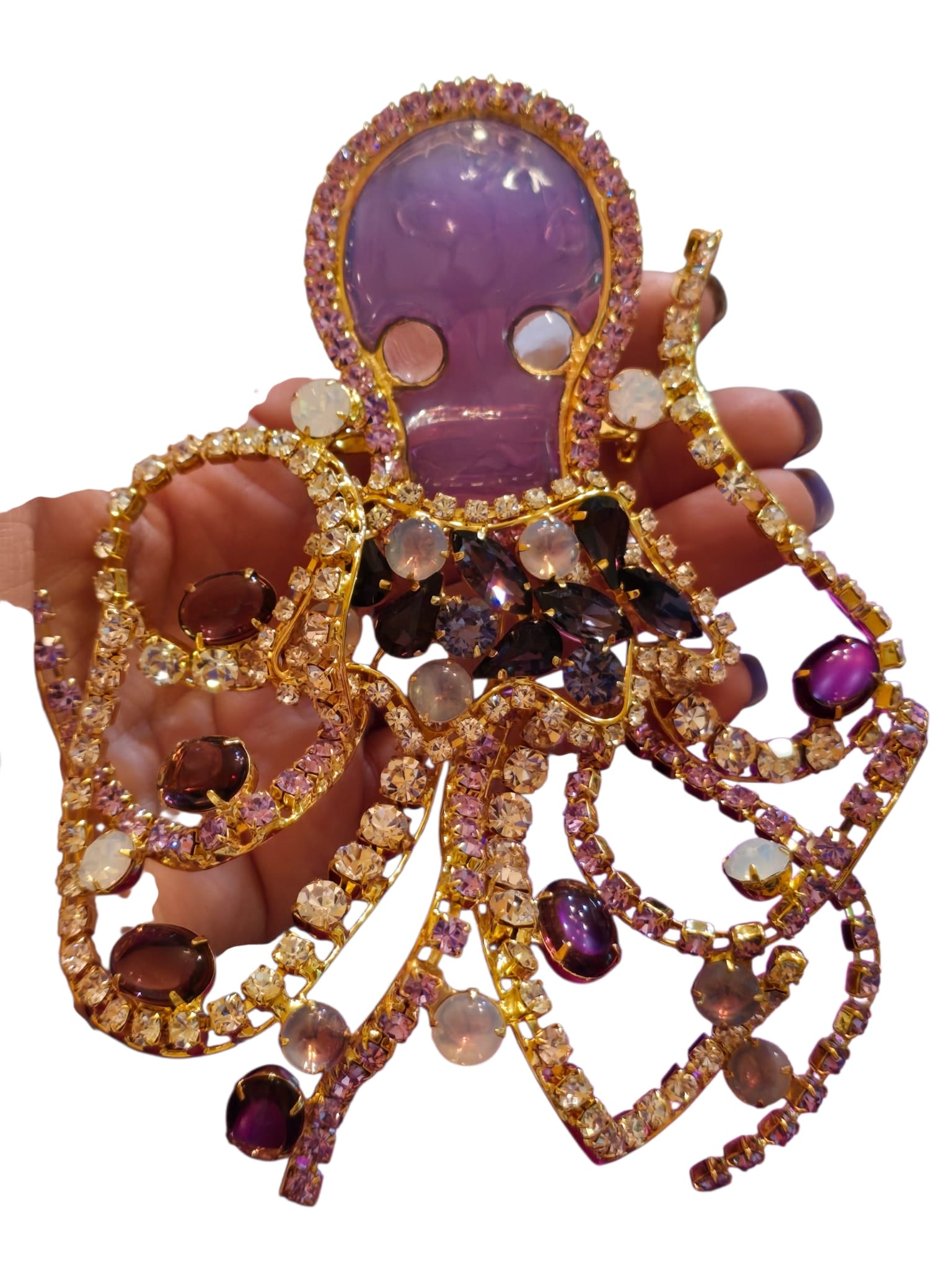 One Of A Kind Custom Moans Couture Poured Glass 3 Dimensional Rhinestone Octopus Brooch (1 of 6)