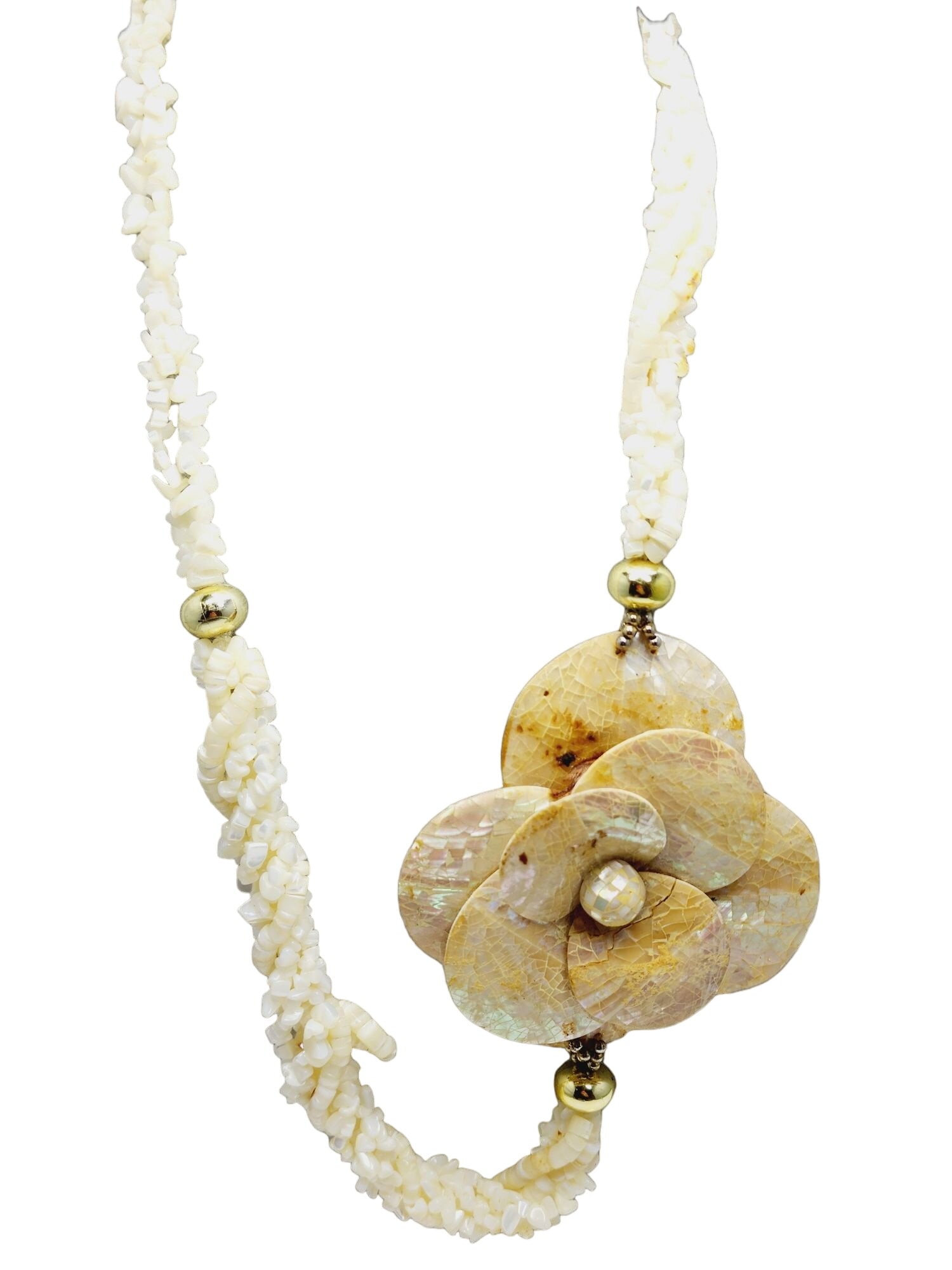 Vintage Shell & Stone Asymmetrical Flower Necklace (A891) (1 of 4)