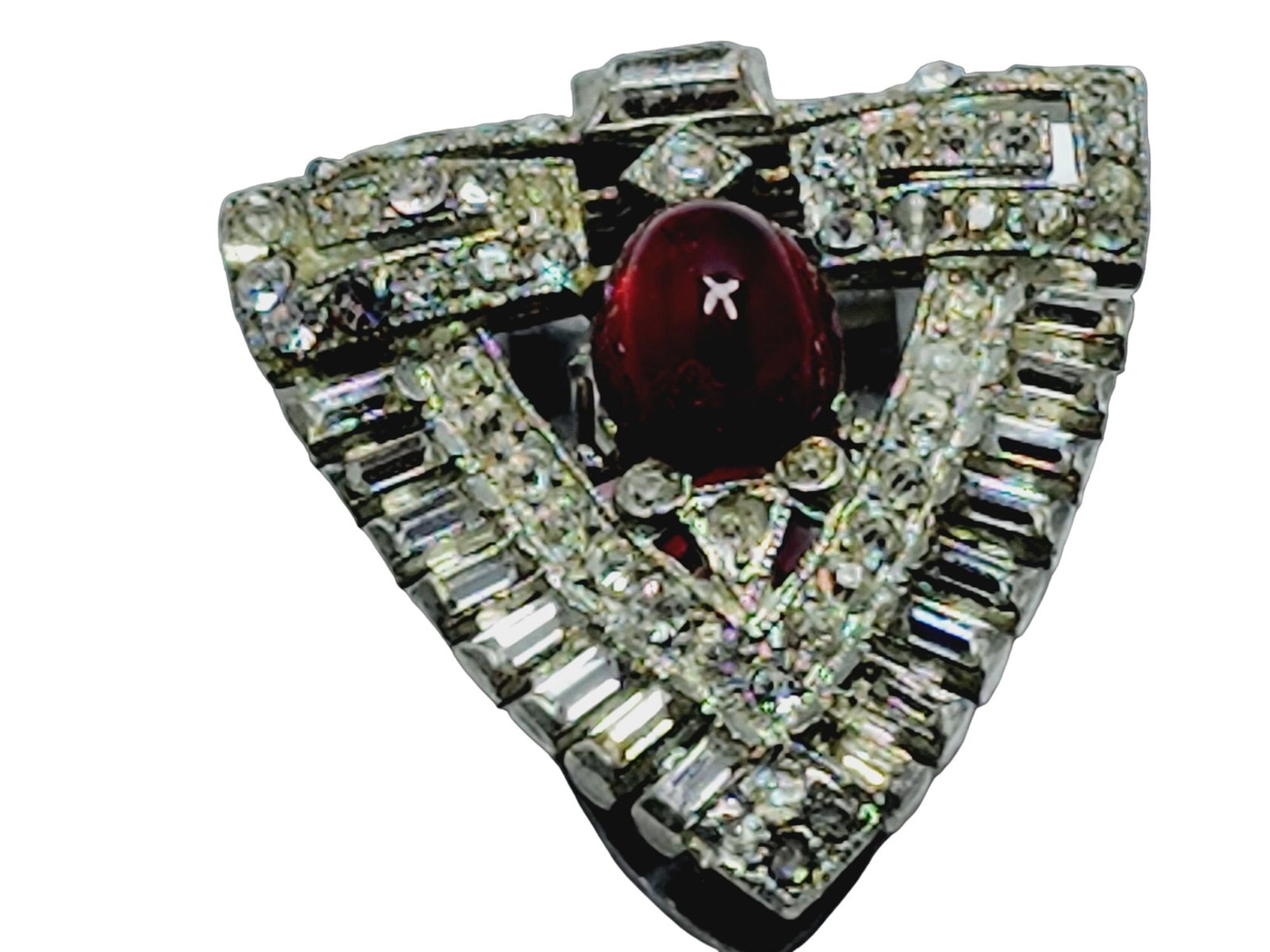 Antique Art Deco Ruby Cabochon Paste Dress Clip (A894) (1 of 5)