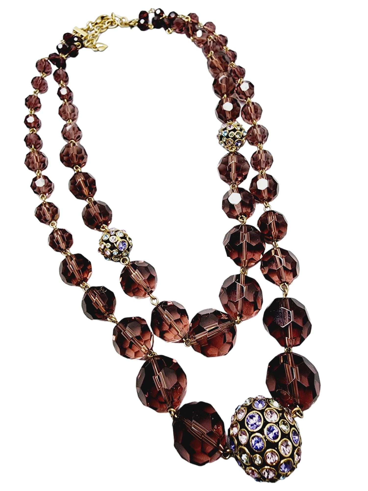 Vintage Signed Carolee Rhinestone Ball & Faceted Crystal Necklace (A1325) (1 of 2)