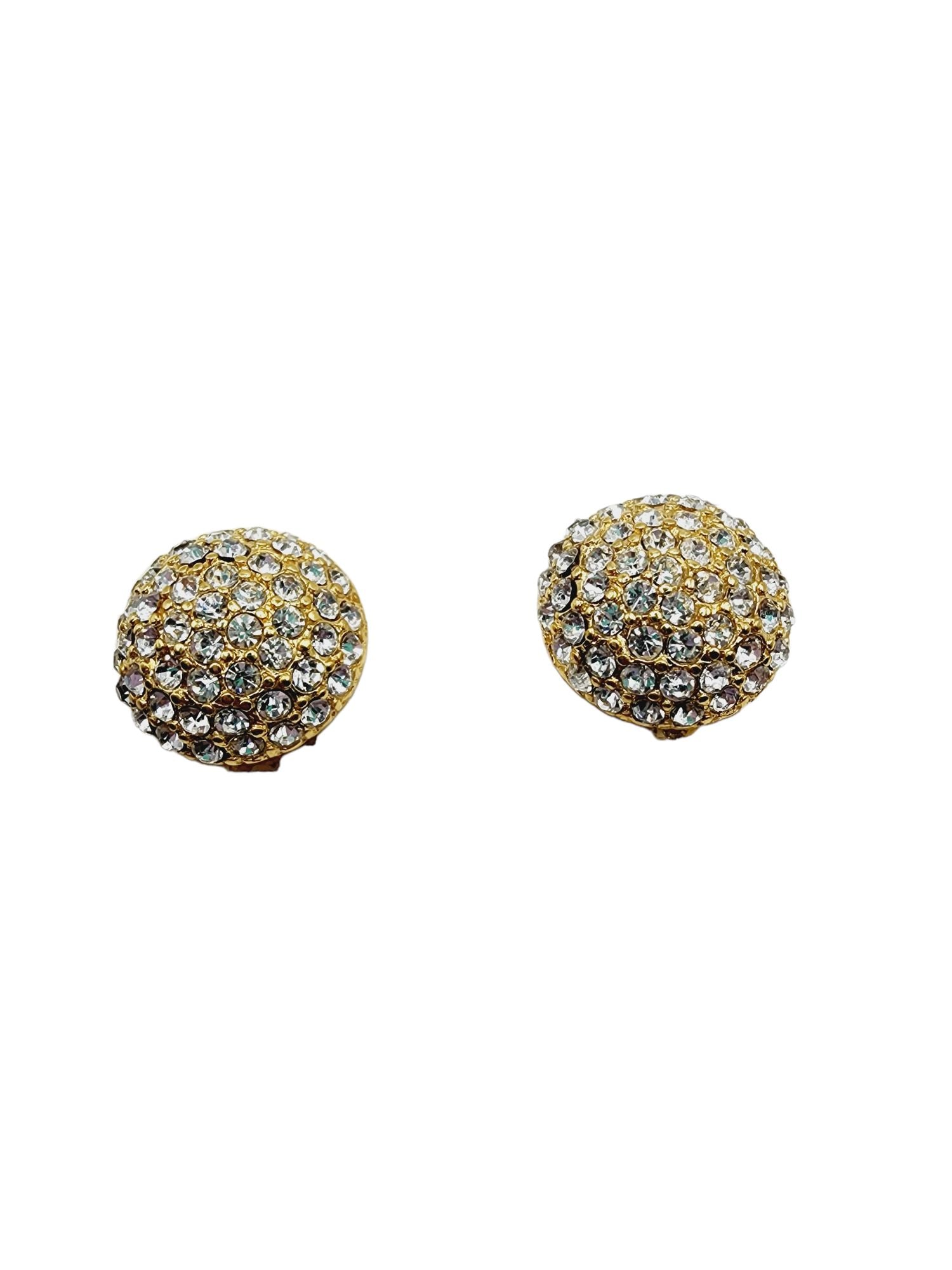 Vintage Signed Bijoux Designs NOS 80s Earrings on Original Card (A1294): Vintage Signed Bijoux Designs NOS 80s Earrings on Original Card. Size: almost 1". Color: Gold, Clear. Condition: Very good vintage - New old stock. Era: Circa 1980s. Signed: Bijoux. 1 stone is slightl