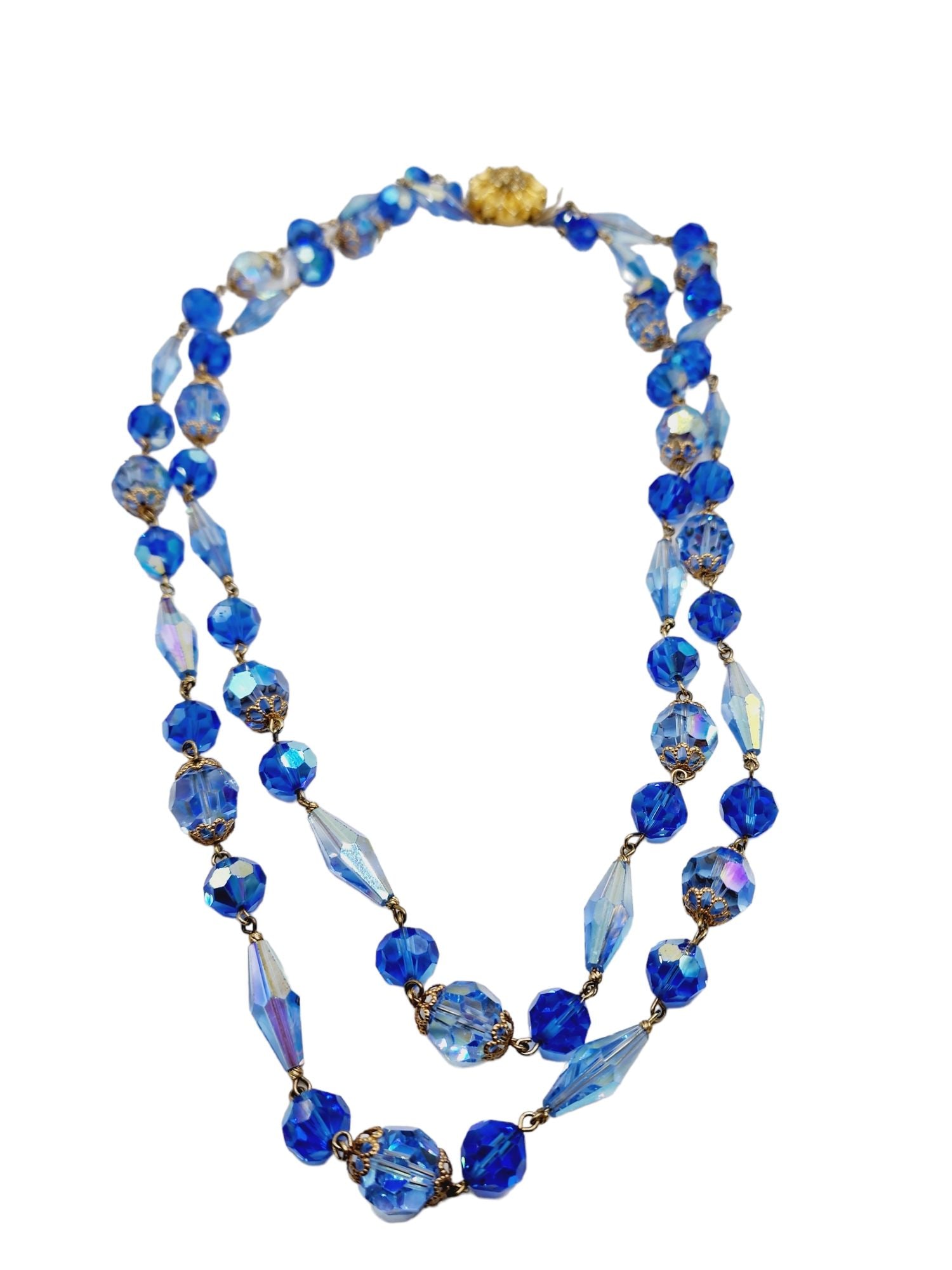 Vintage Heavy Faceted Crystal Double Strand 2 Tone Necklace (A1309) (1 of 4)