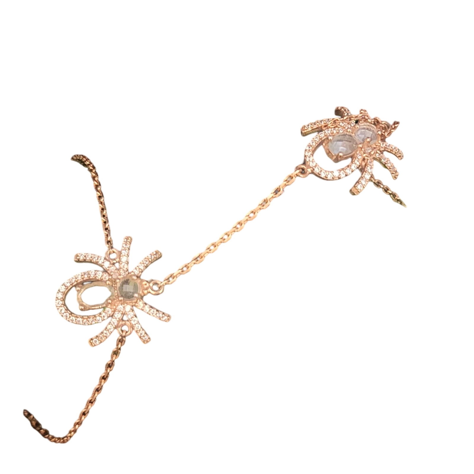 Vintage Pink Vermeil Over Sterling Spider Wristlet (A4057): Vintage Pink Vermeil Over Sterling Spider Wristlet. Size: goes to about a 12". Bracelet 7 1/4" on measuring cone. Condition: Very good vintage. Signed: None. New old stock. Not marked but tested. Cubi