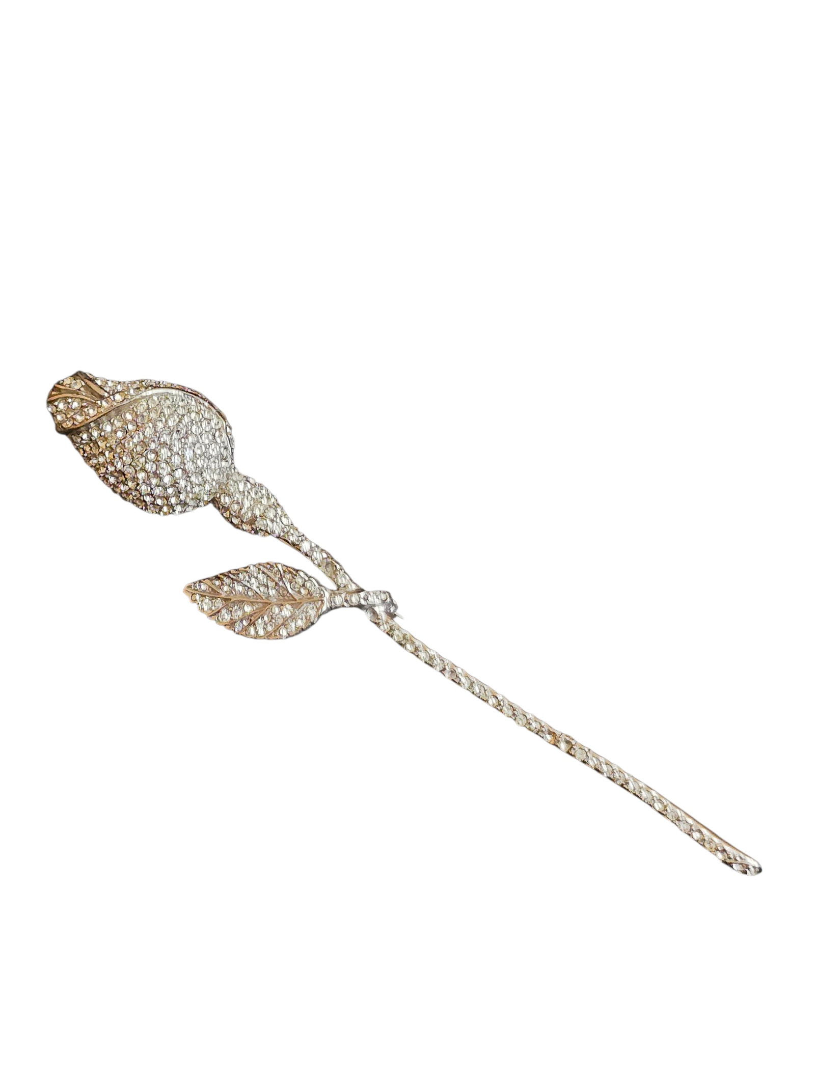 Vintage Signed Schrager Pave Rhinestone Long Stem Rose Brooch (A9301) (1 of 5)