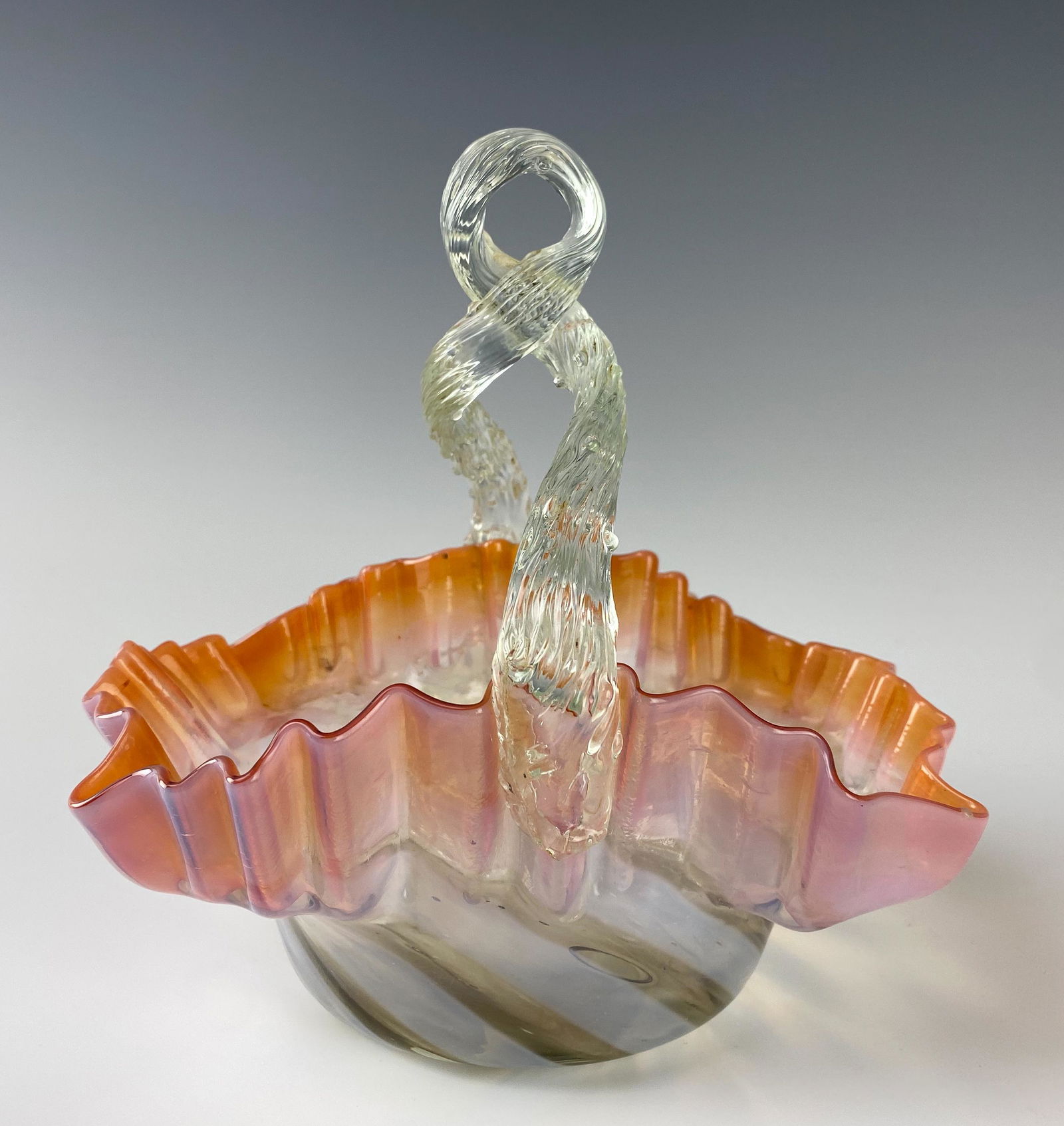 Victorian Antique Pink Opalescent Art Glass Basket (1 of 6)