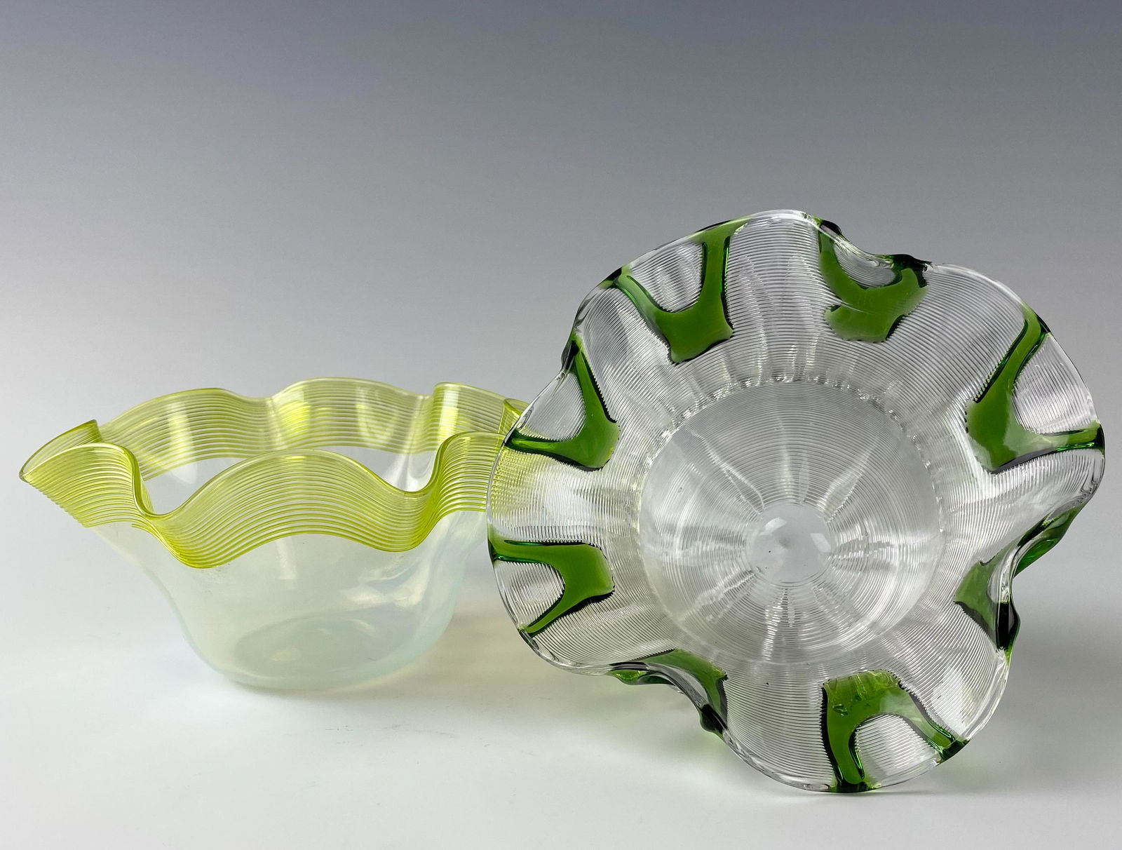 Bohemian Studio Blown Art Glass Threaded Bowls LOT (1 of 6)