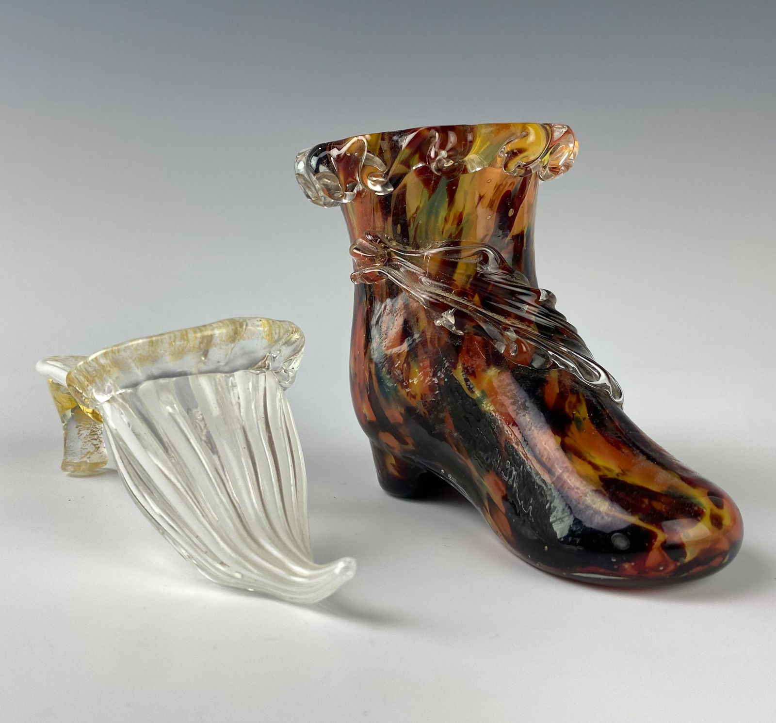 Cased Spatter Glass Boot & Venetian Glass Slipper (1 of 6)