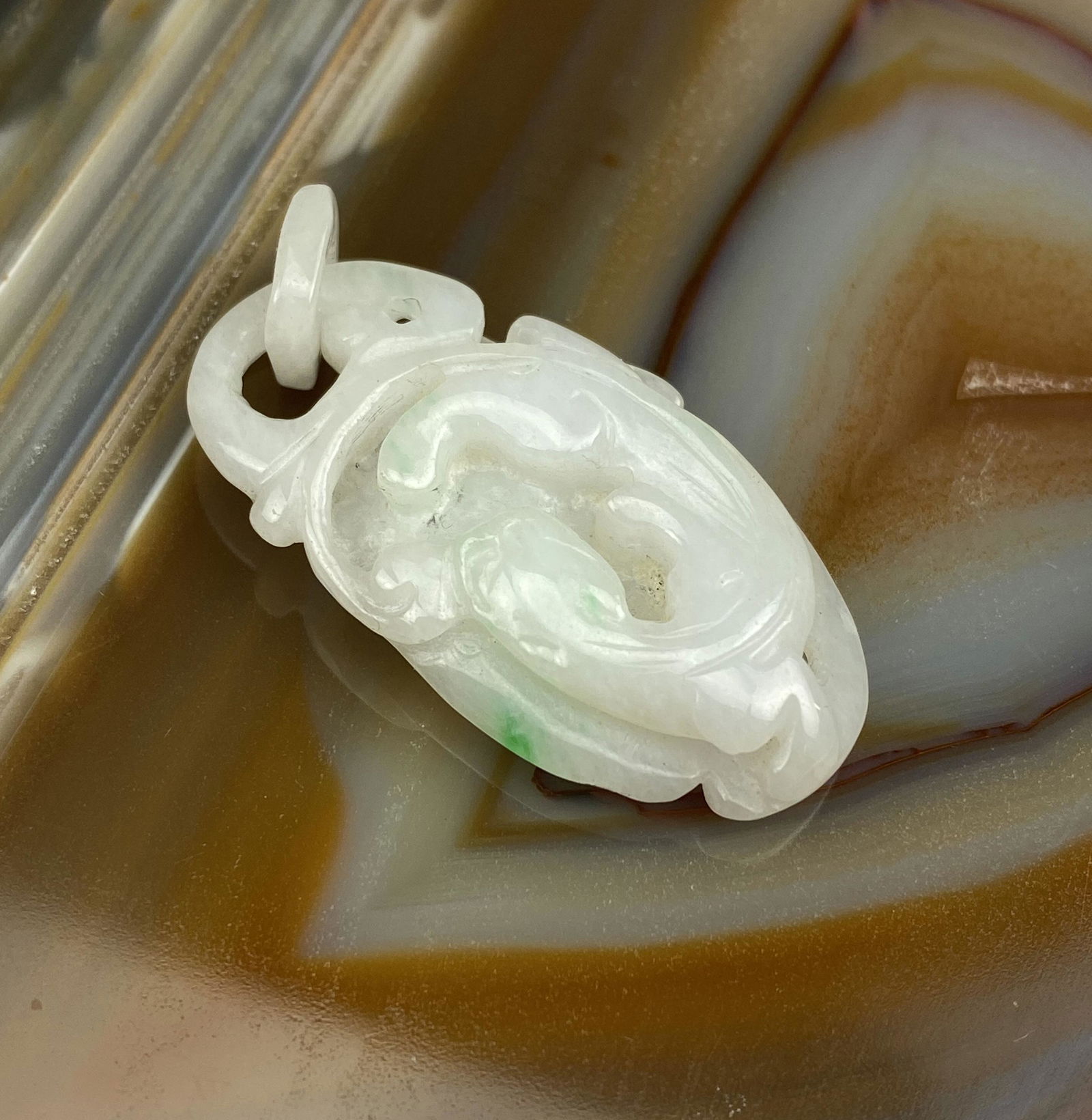 Chinese Carved White Apple Jade Necklace Pendant (1 of 5)