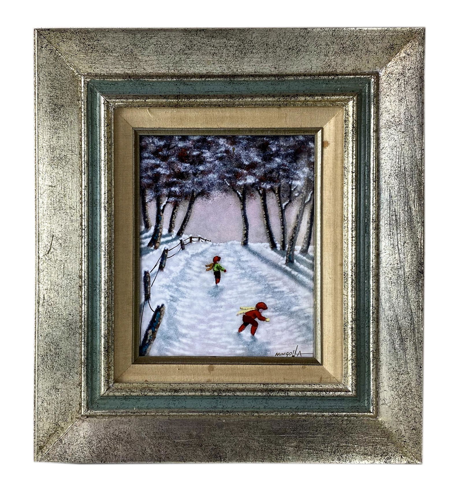 D Mingolla Enamel Copper Winter Landscape Painting (1 of 5)