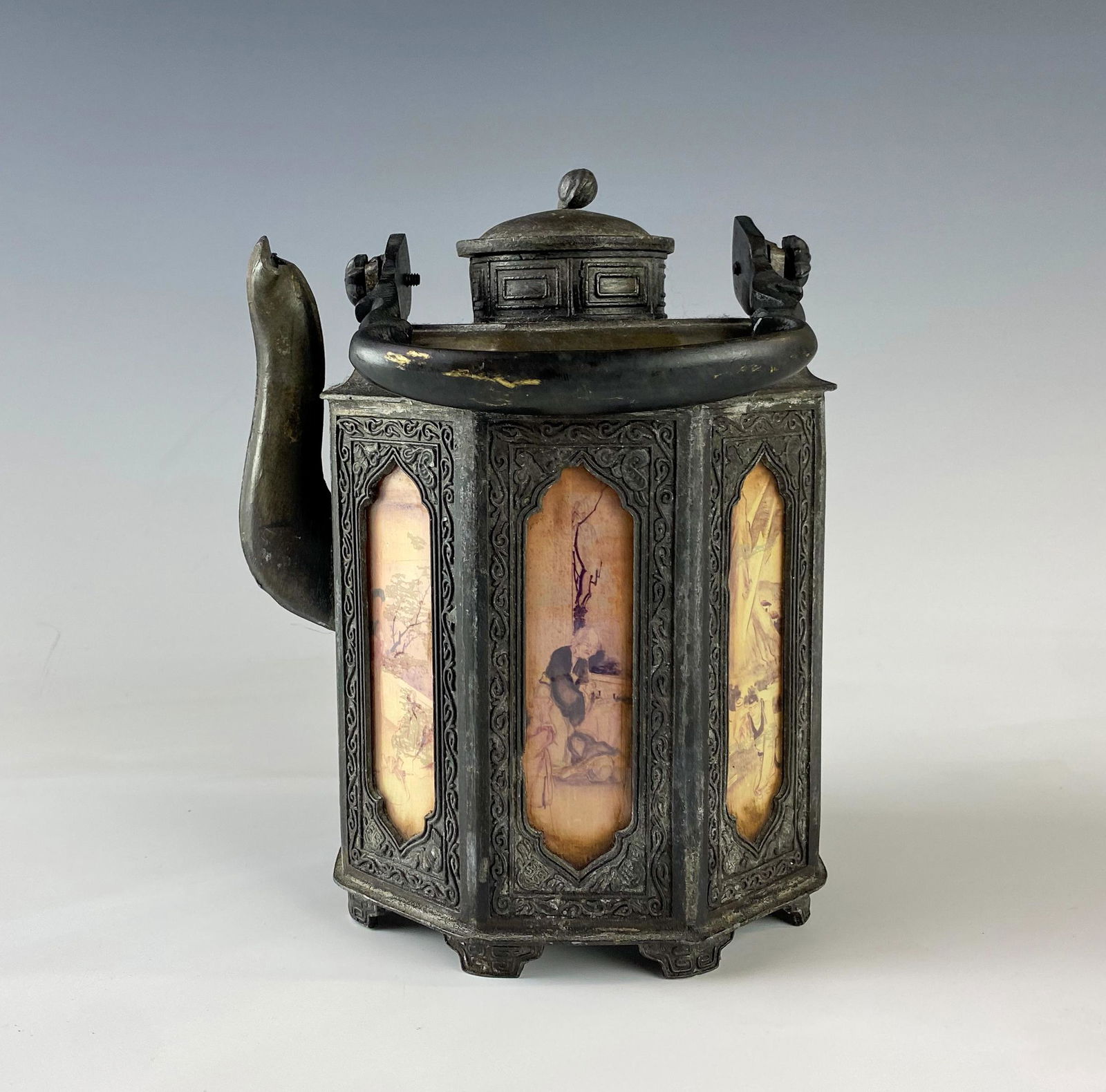 Chinese Republic Era Octagonal Pewter Domed Teapot (1 of 10)