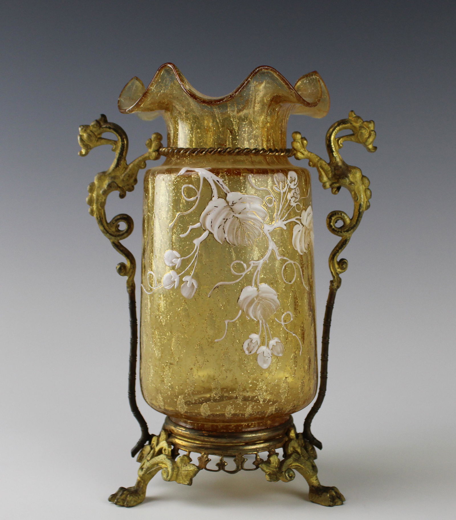 French Bronze Mounted Enamel Moser Art Glass Vase (1 of 5)