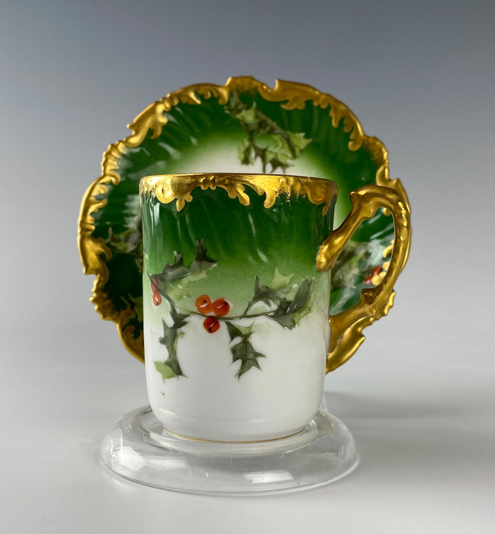Limoges French Porcelain Holly Berry Cup & Saucer (1 of 6)