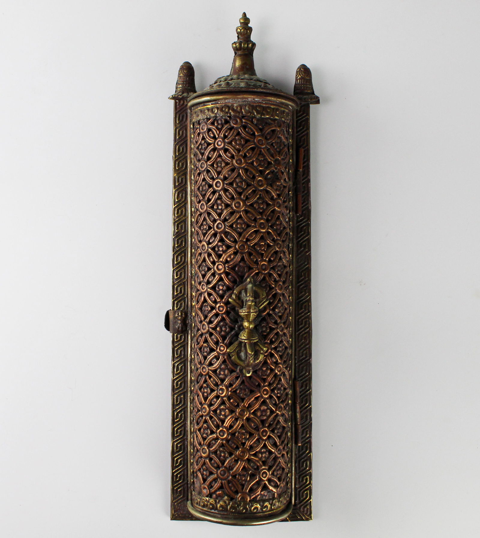 Judaica Antique Pierced Copper Brass Mezuzah Case (1 of 6)