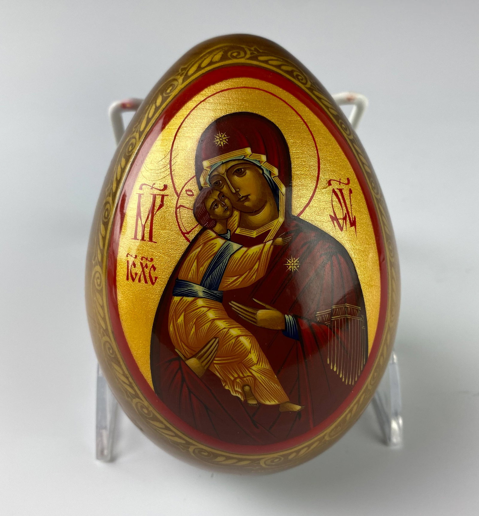 Russian Orthodox Painted Madonna & Child Wood Egg (1 of 5)