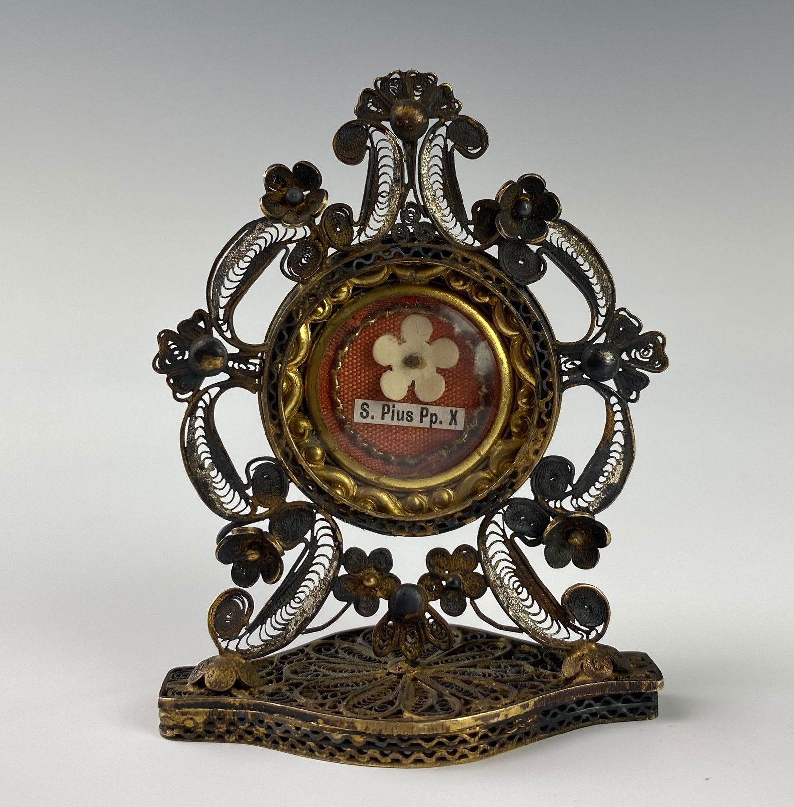 800 Gilt Silver Pope Pius X Holy Relic Reliquary (1 of 5)