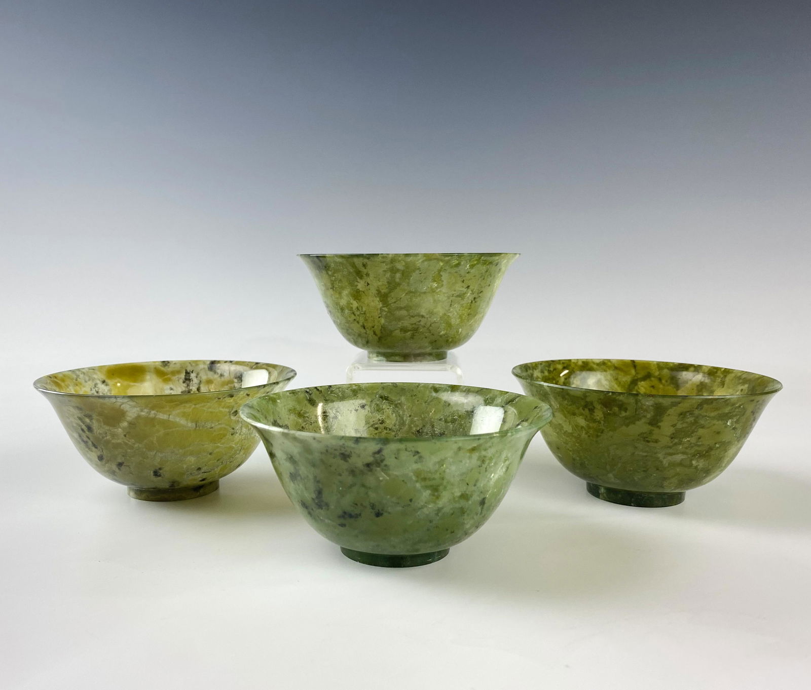 Chinese Carved Spinach Jade Tea Cup Bowls SET OF 4 (1 of 5)