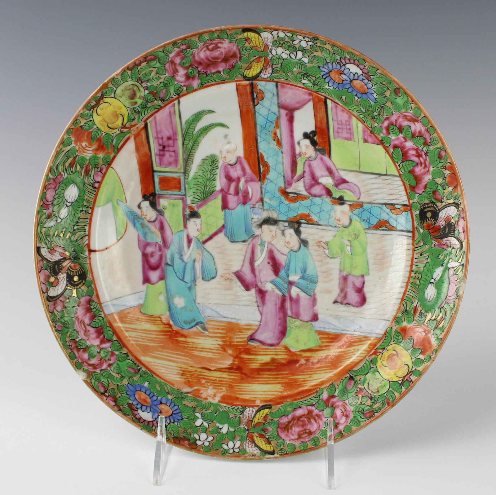 Chinese Famille Rose 9" Lovers & Butterflies Plate (1 of 5)