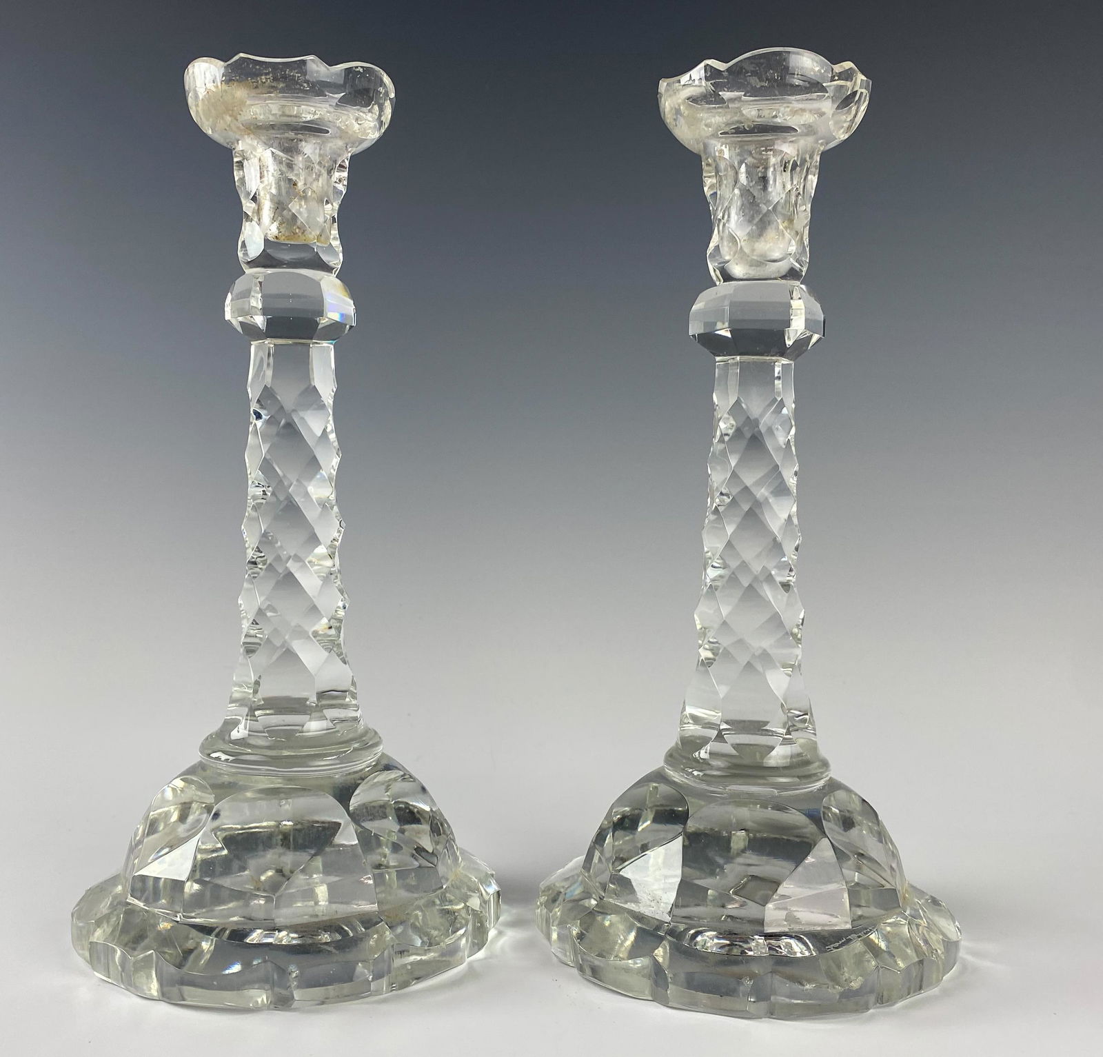 Val St Lambert Crystal Art Glass Candleholder PAIR (1 of 8)