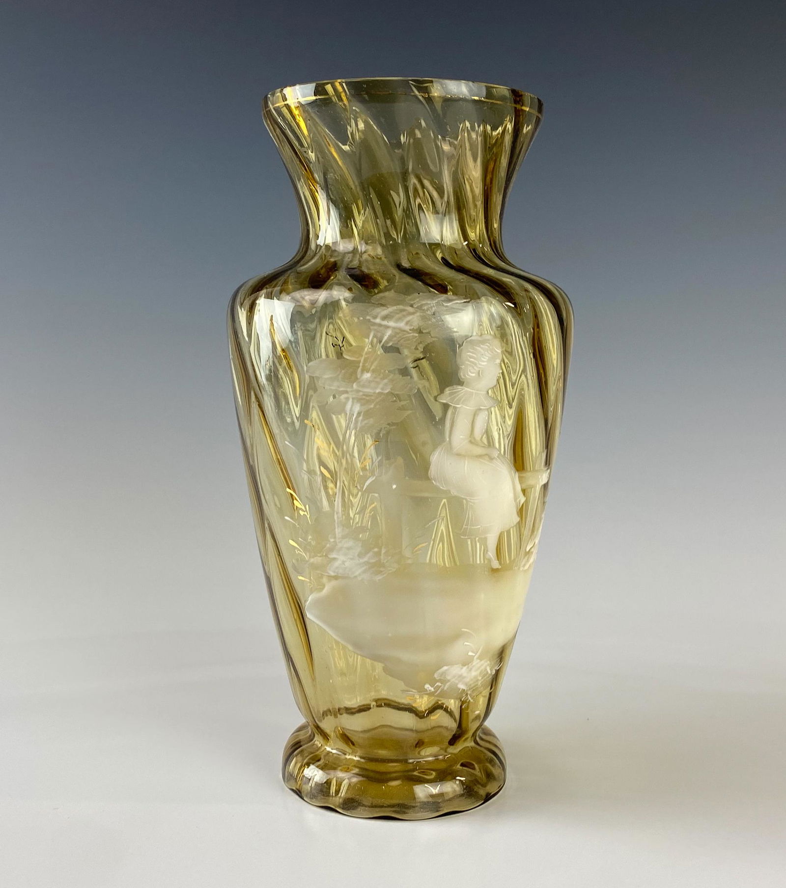 Mary Gregory 11" Art Deco Enamel Amber Glass Vase (1 of 6)