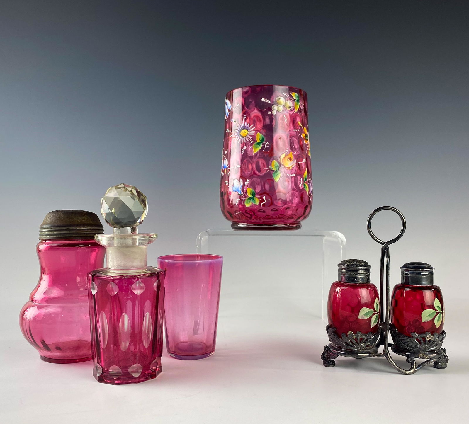 Victorian Cranberry Glass Vase Bottles Shaker LOT (1 of 6)