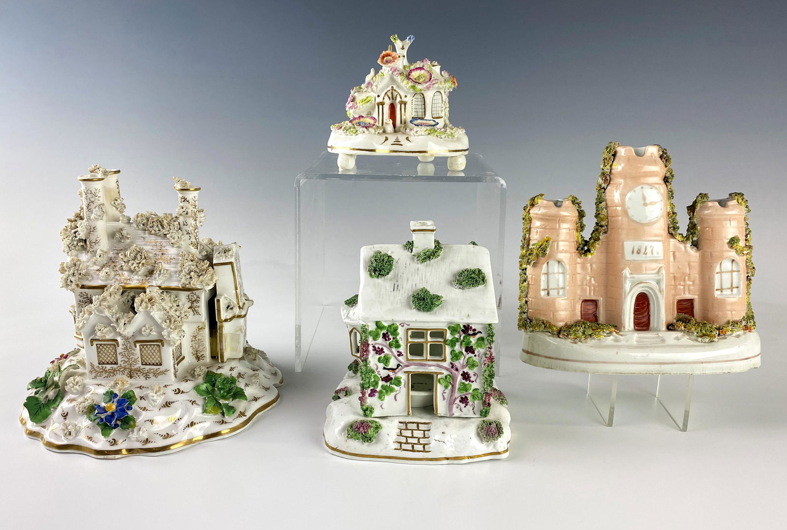 19thC. Antique Staffordshire Porcelain Cottage LOT (1 of 6)