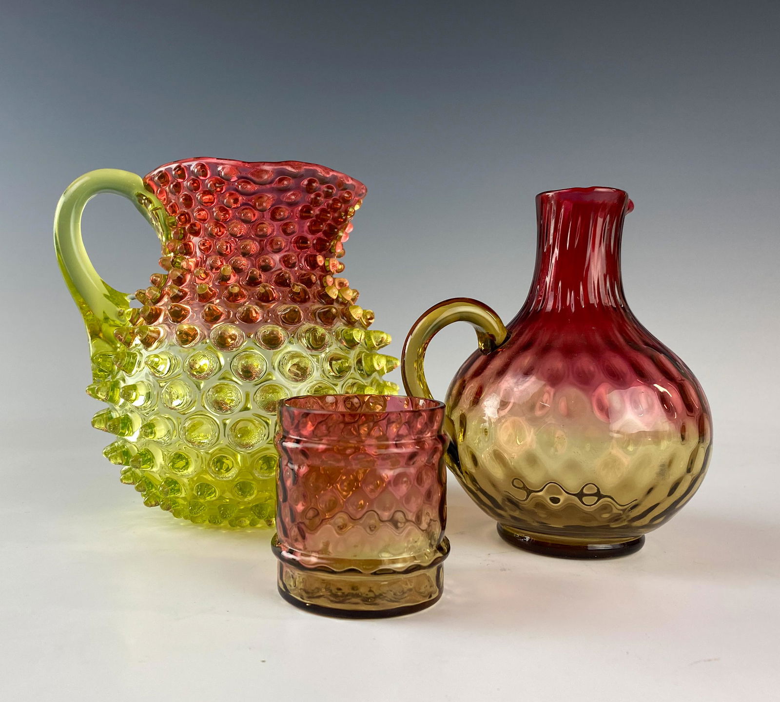 Amberina Hobnail Pitcher & Optic Carafe w Tumbler (1 of 6)